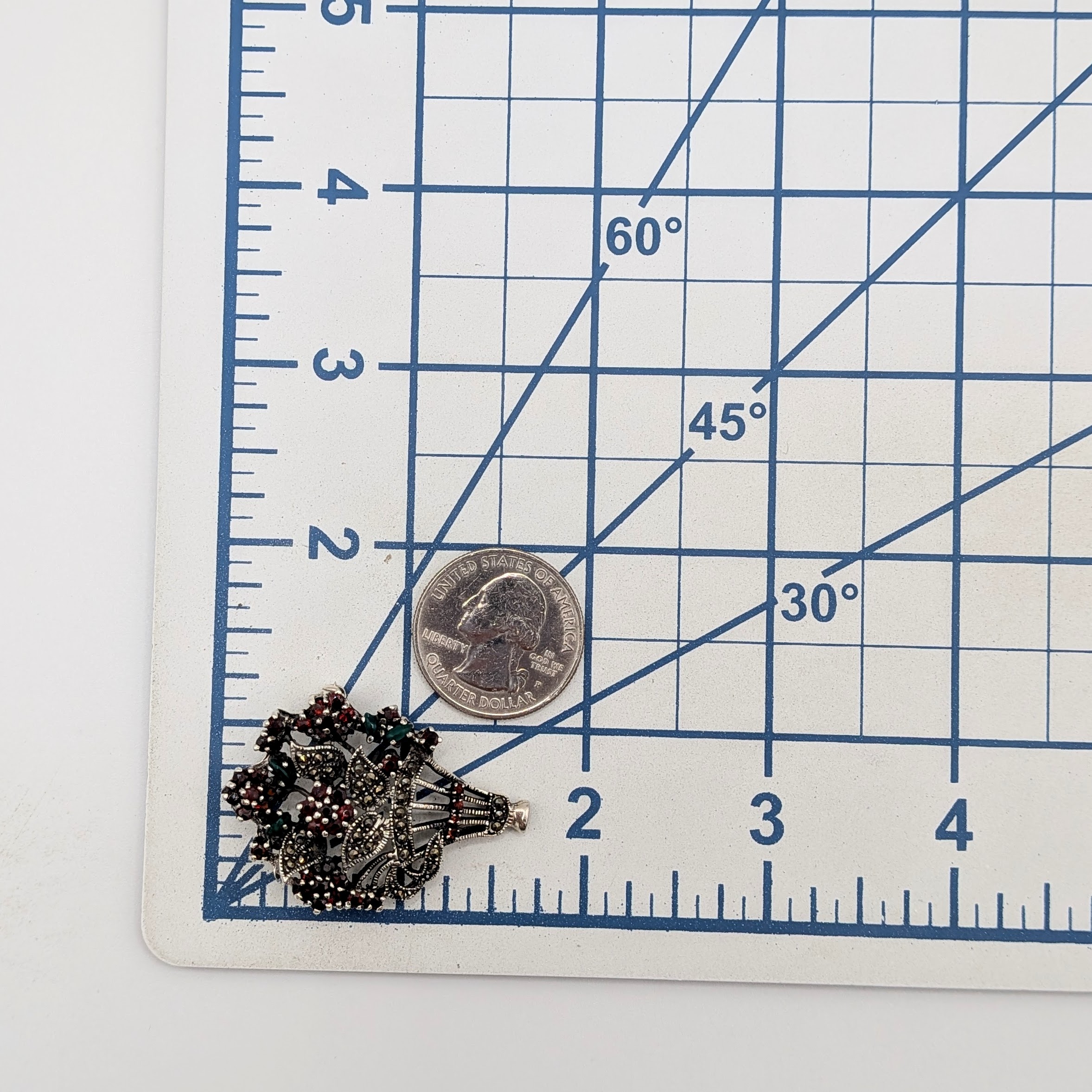 Signed Sterling Silver Multi-Stone Floral Vase Brooch Pendant
