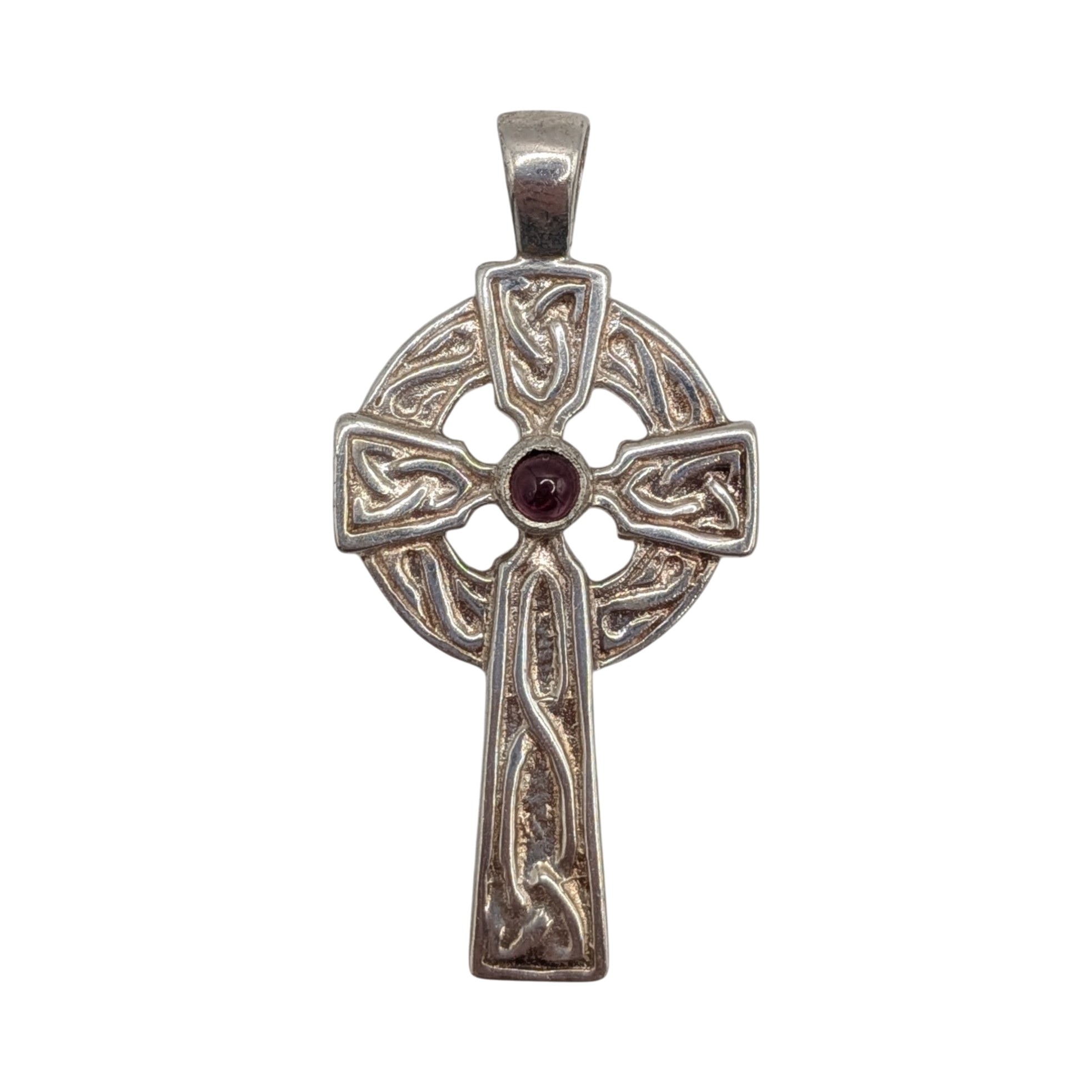 Sterling Silver Garnet Celtic Cross Pendant