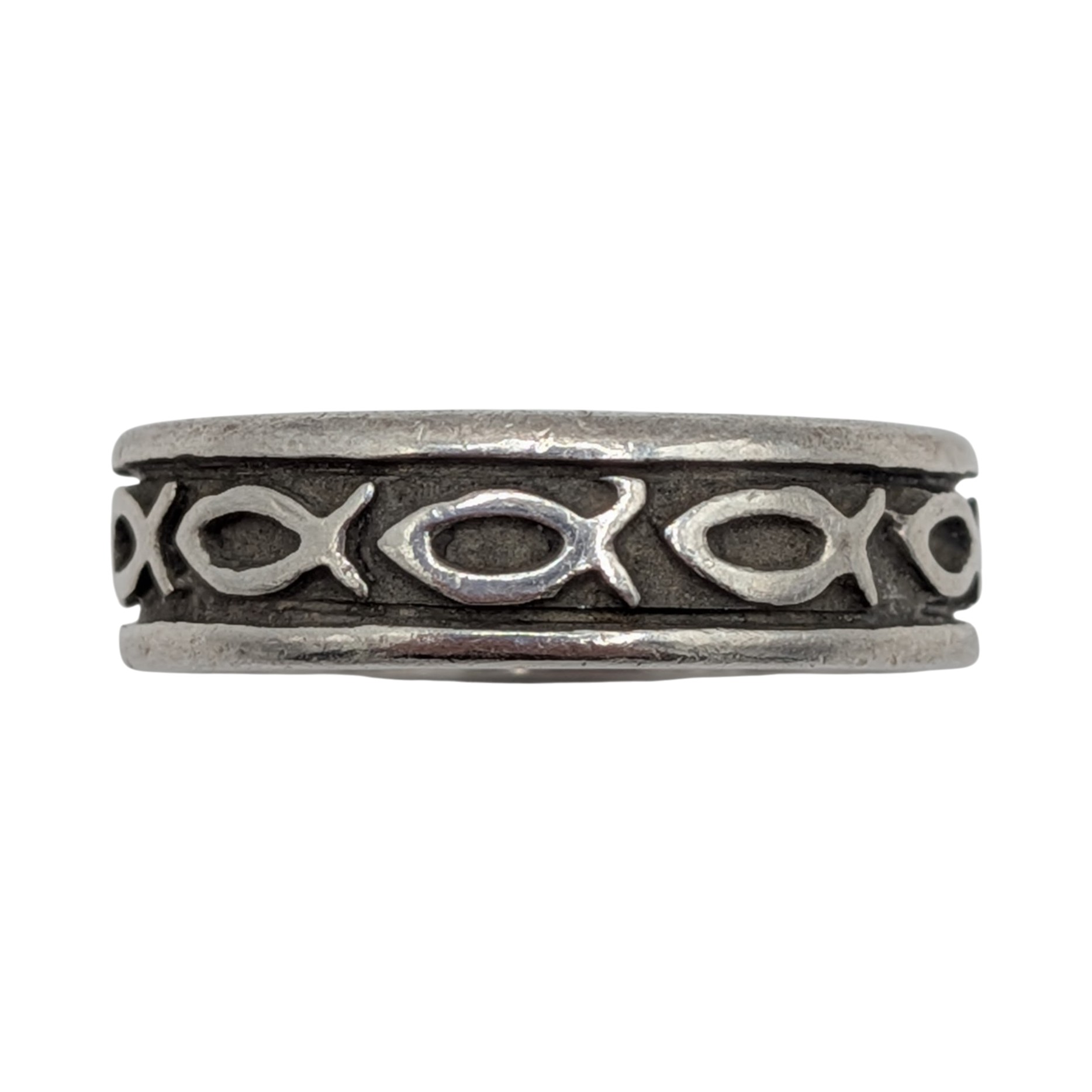 Signed Sterling Silver Ichthus Symbol Band Ring Size 7