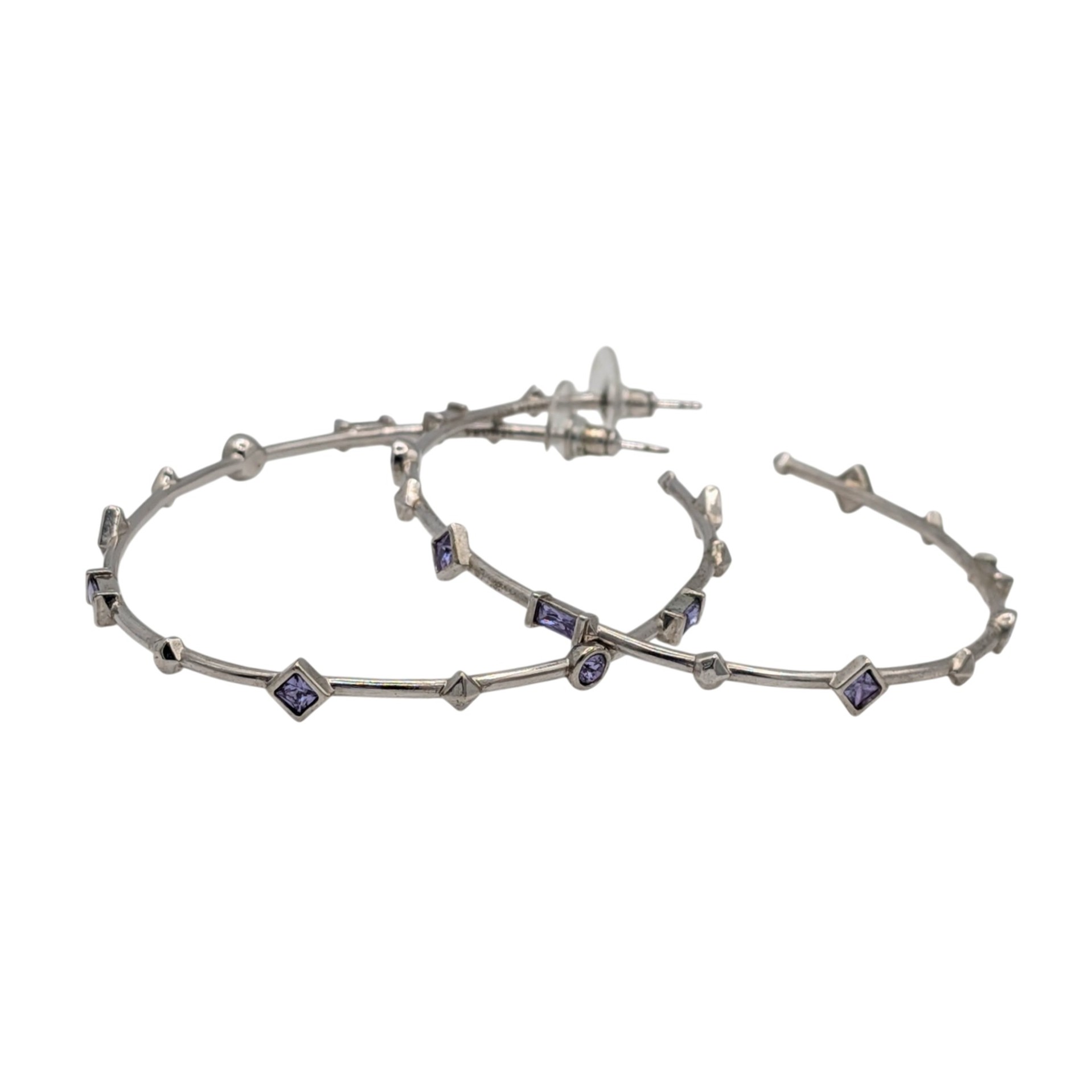 Kendra Scott Sterling Silver Lavender Crystal Segmented Hoop Stud Earrings