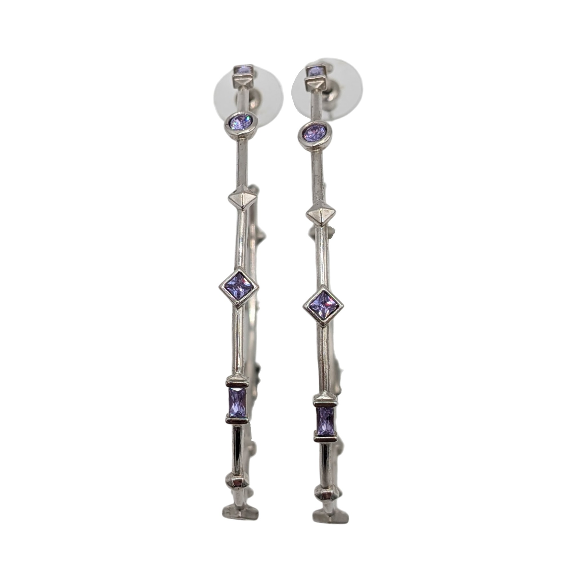 Kendra Scott Sterling Silver Lavender Crystal Segmented Hoop Stud Earrings