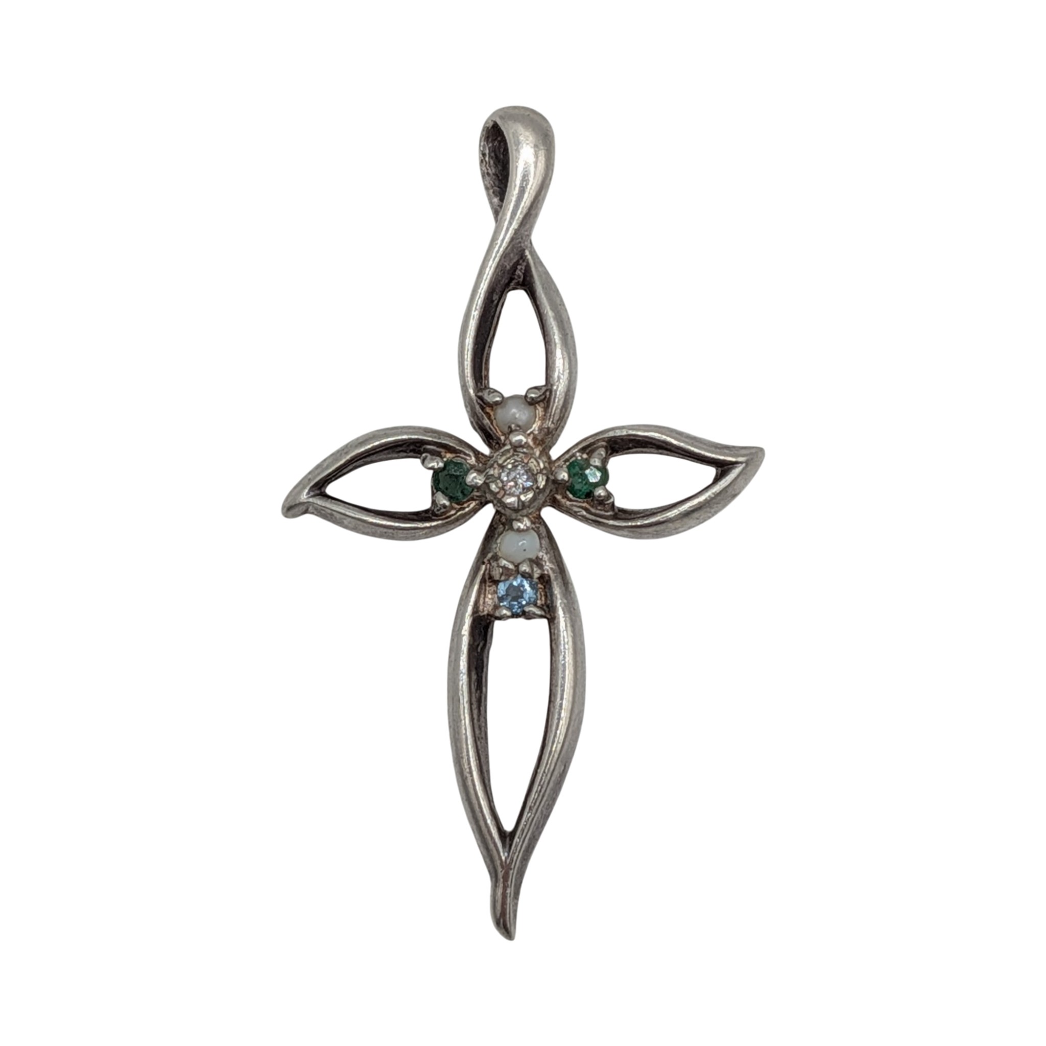 Lenox Sterling Silver Multi-Stone Open Cross Pendant