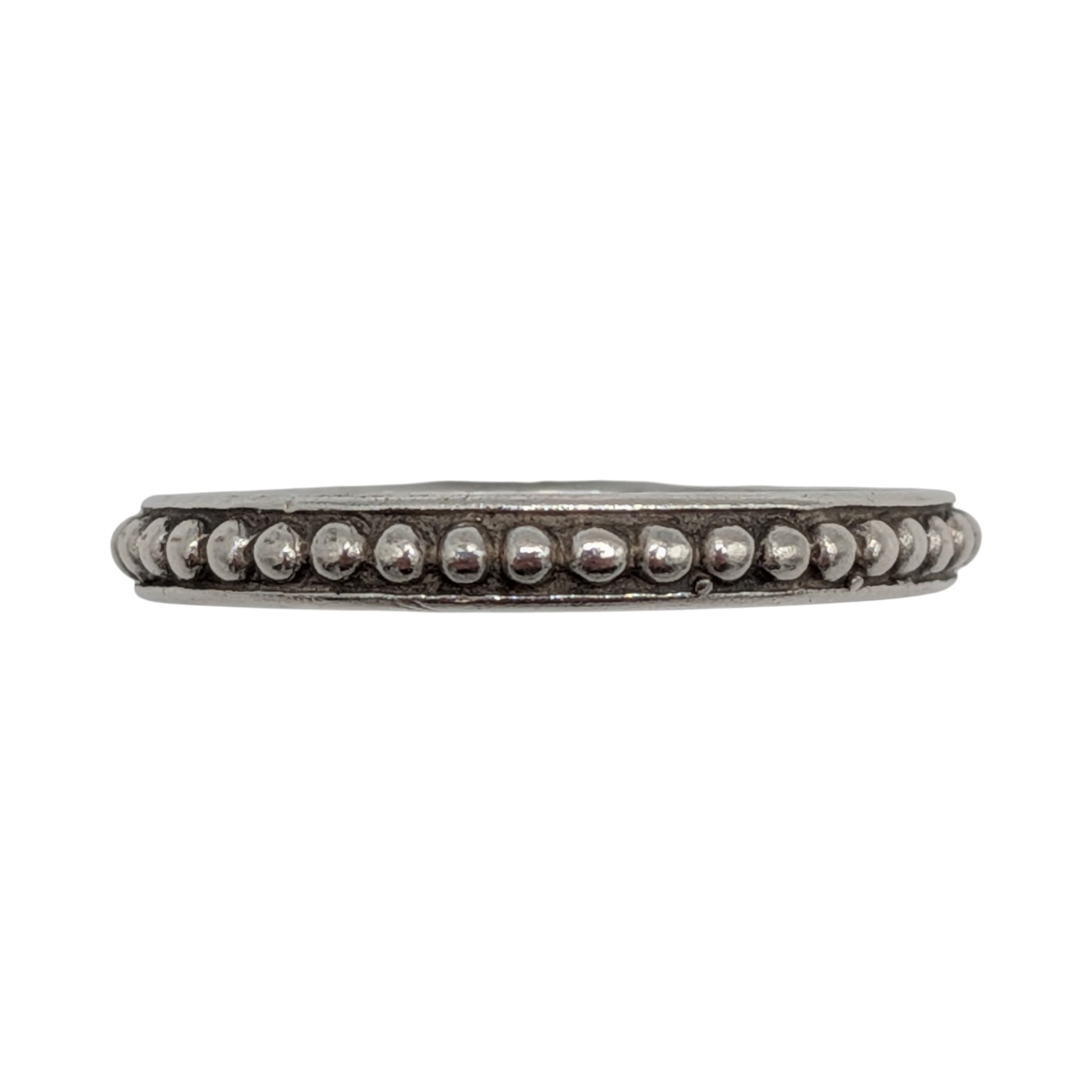 Signed Sterling Silver Thin Beaded Accent Band Ring Size 9