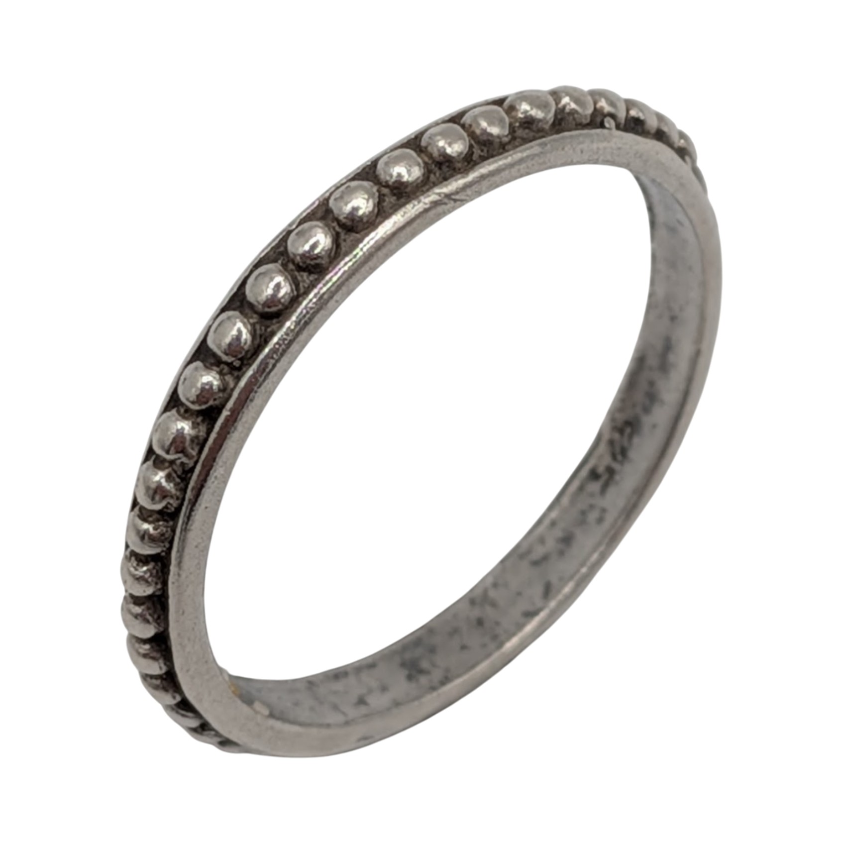 Signed Sterling Silver Thin Beaded Accent Band Ring Size 9