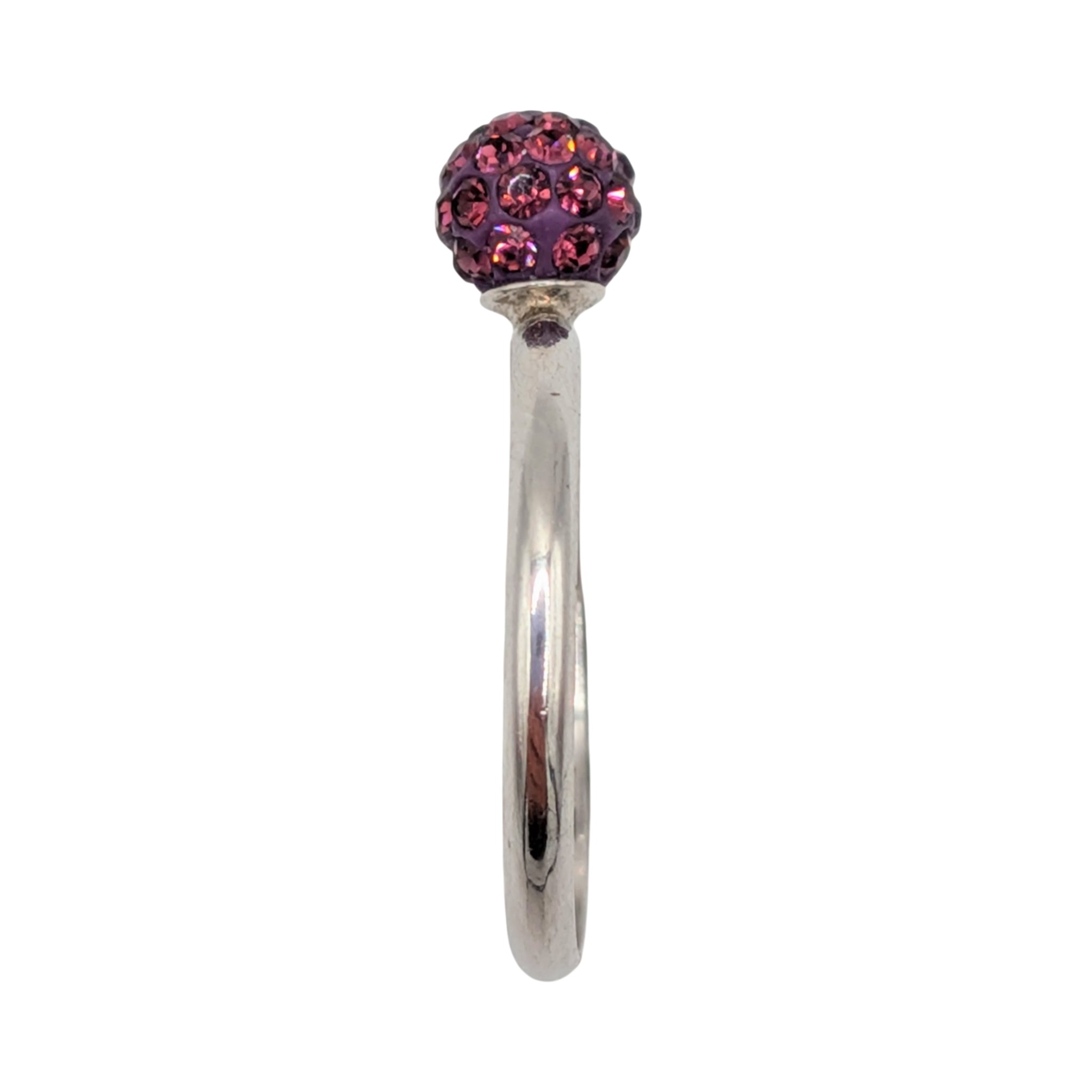 Signed Sterling Silver Purple Rhinestone Studded Ball Ring Size 7