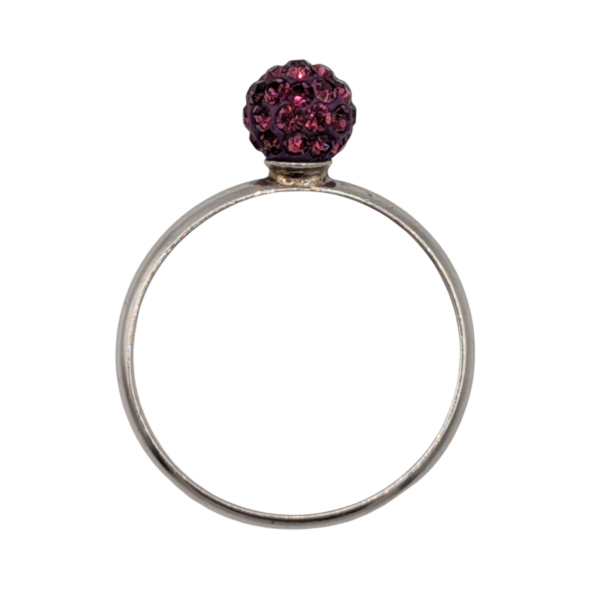 Signed Sterling Silver Purple Rhinestone Studded Ball Ring Size 7