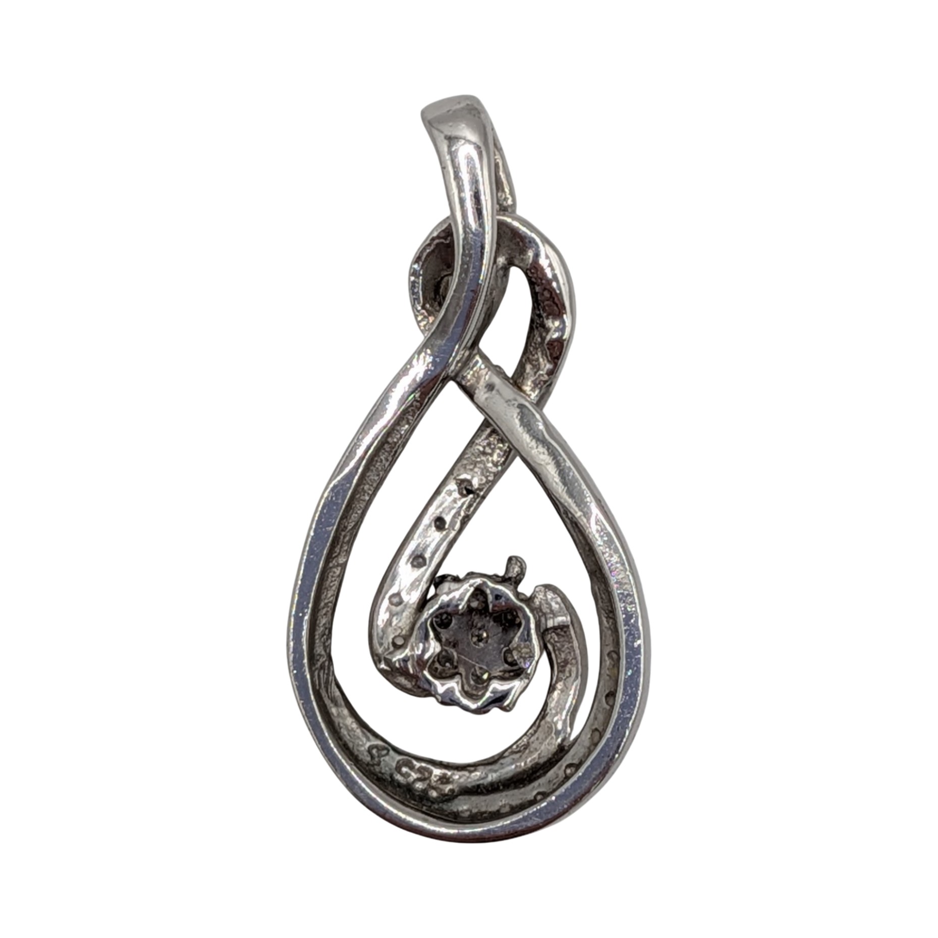 Sterling Silver Two Tone Diamond Double Swirl Drop Pendant