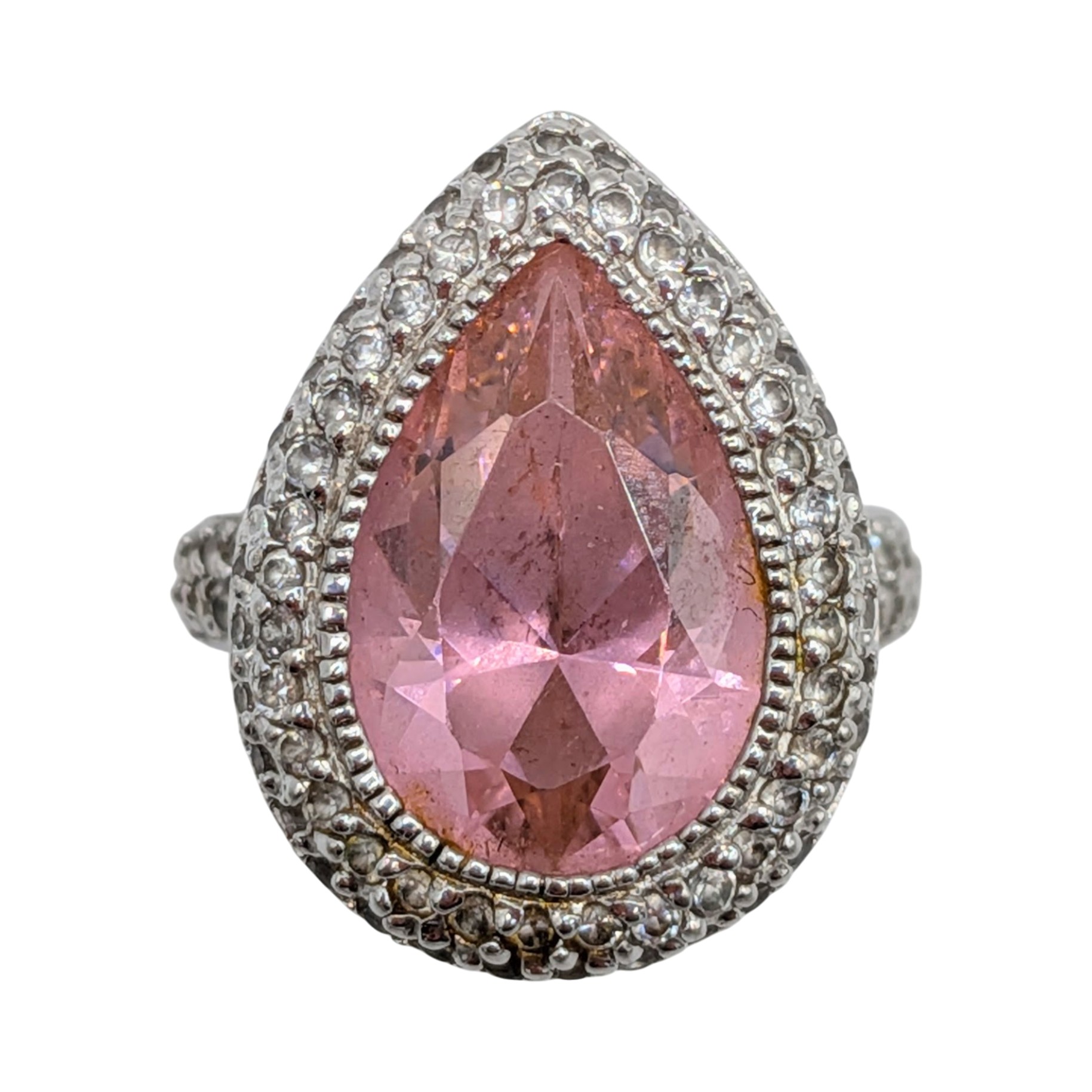 Sterling Silver CZ Pear Cut Halo Statement Ring size 5.25