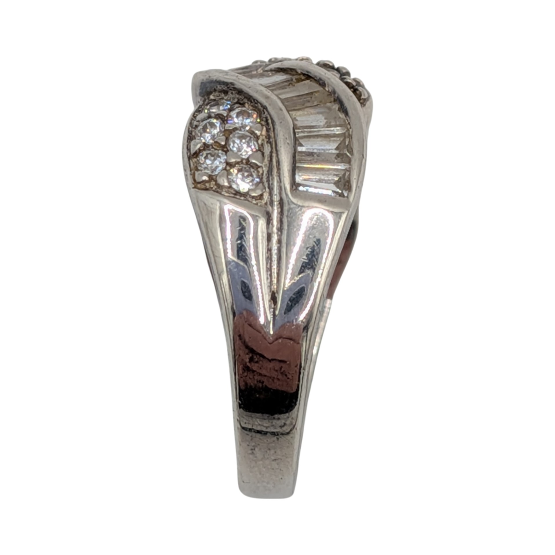 Signed Sterling Silver CZ Double Cut Twist Statement Ring Size 7