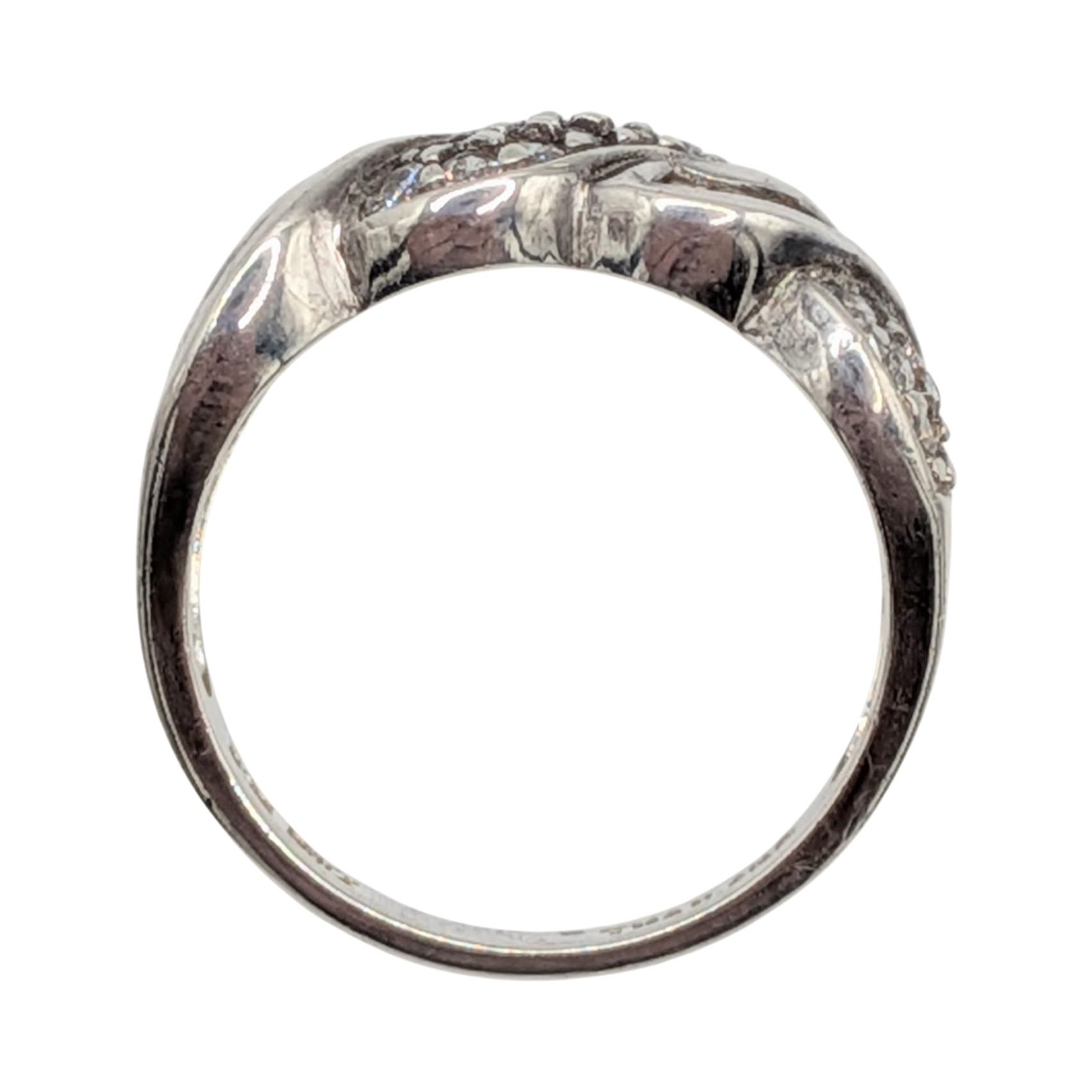 Signed Sterling Silver CZ Double Cut Twist Statement Ring Size 7