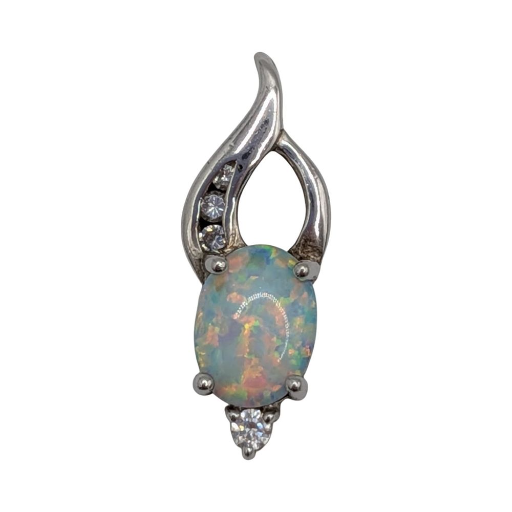 Lot 556: Signed Sterling Silver Opal CZ Oval Slide Pendant