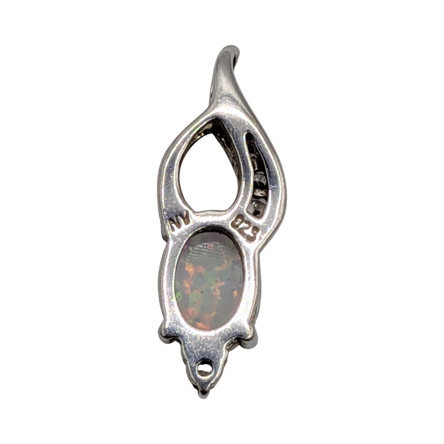 Signed Sterling Silver Opal CZ Oval Slide Pendant