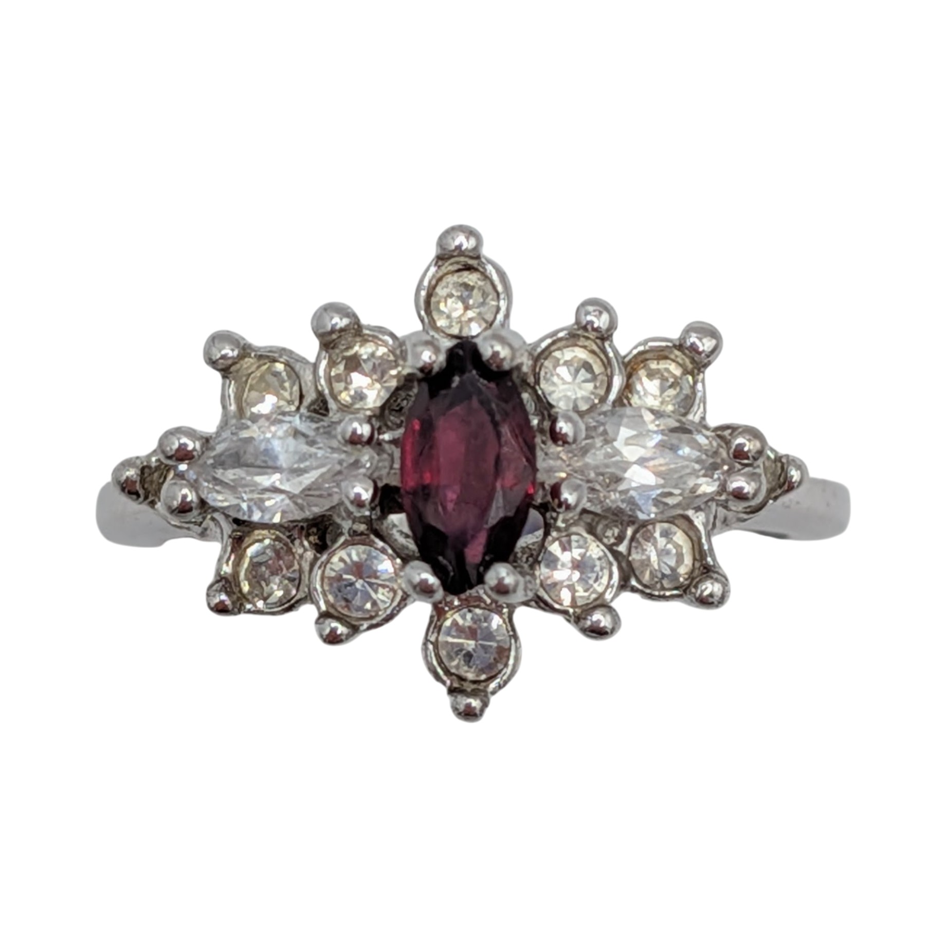 Signed Sterling Silver Garnet CZ Cluster Ring Size 6