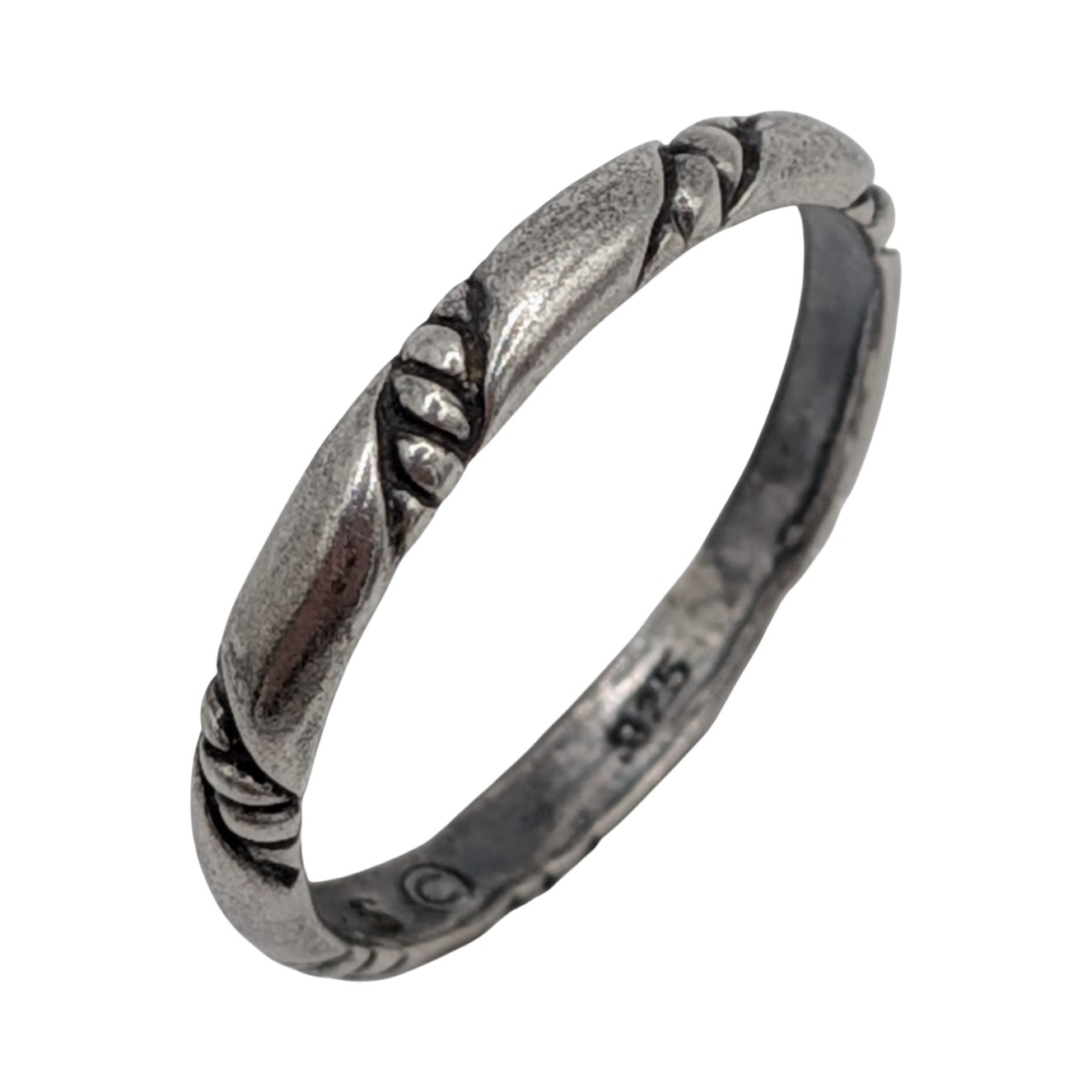 Signed Sterling Silver Engraved Twisted Rope Band Ring Size 7.75