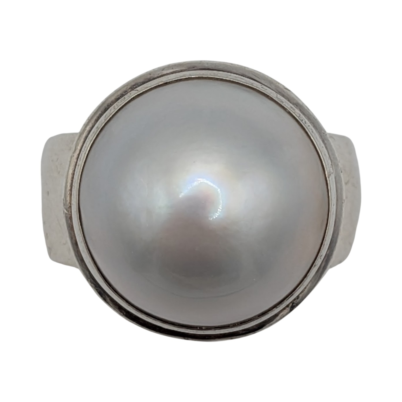 Sterling Silver Pearl Half Dome Solitaire Ring Size 7