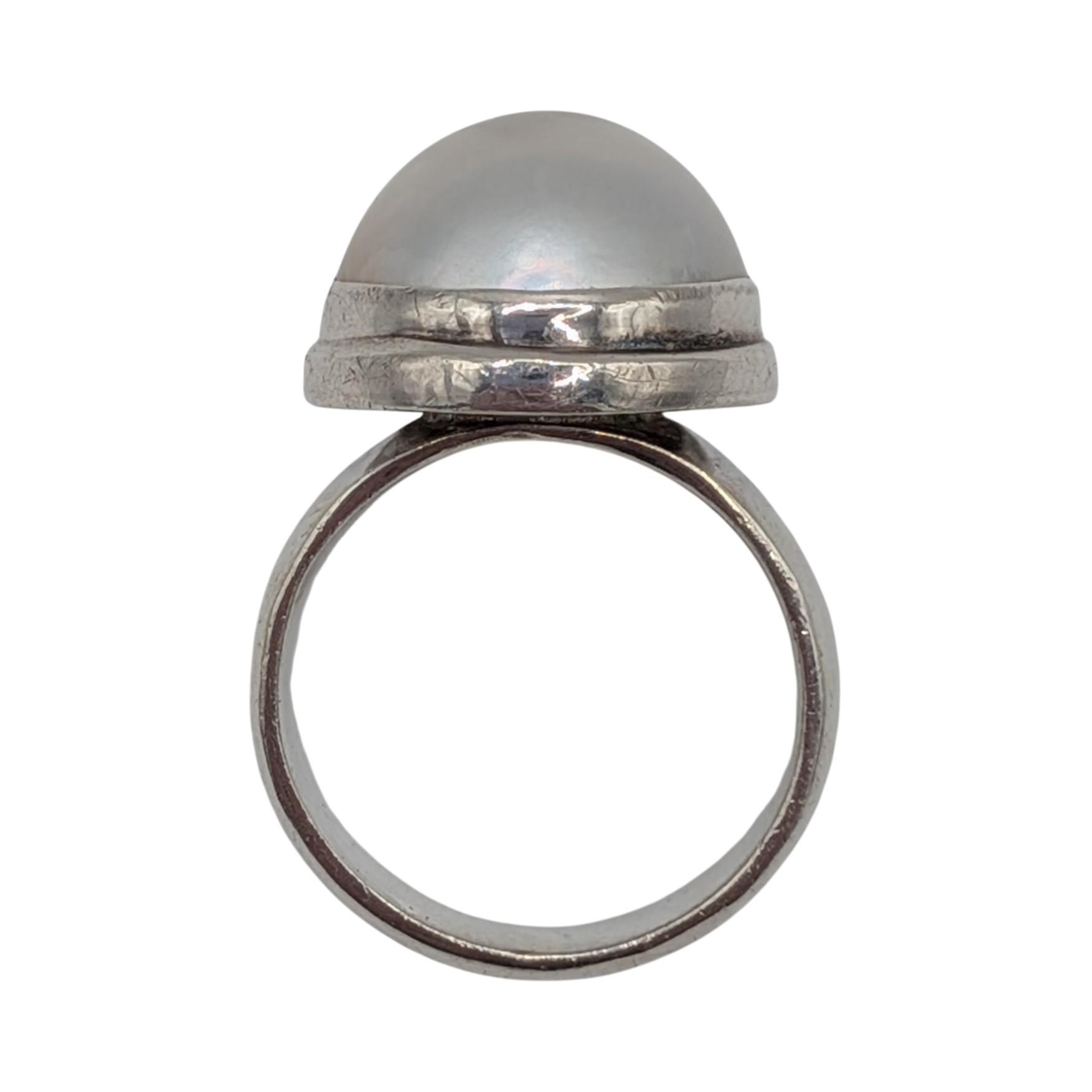 Sterling Silver Pearl Half Dome Solitaire Ring Size 7