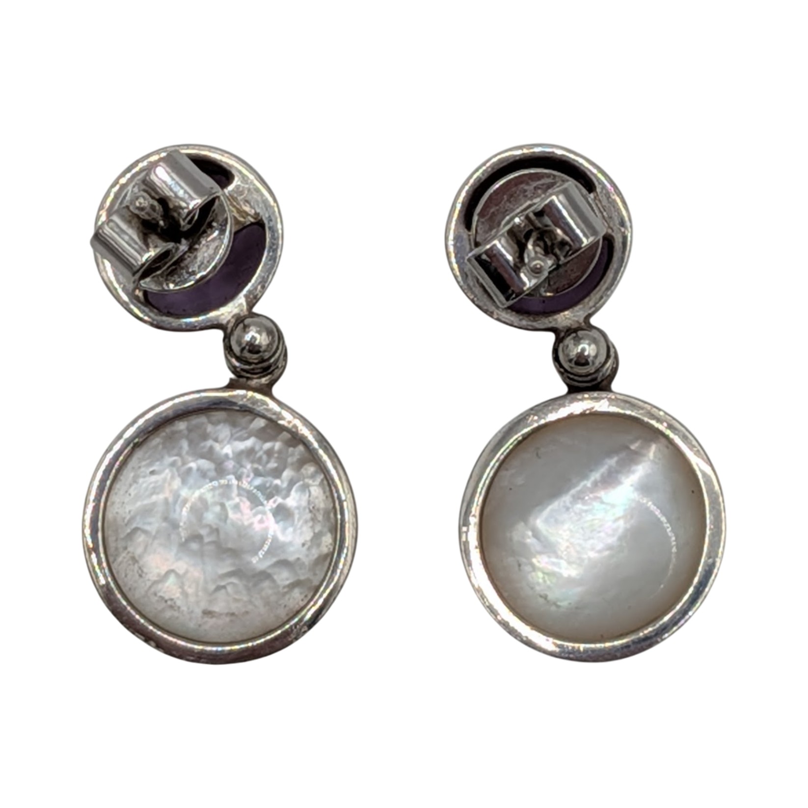 Sterling Silver Pearl Amethyst Hinge Drop Earrings