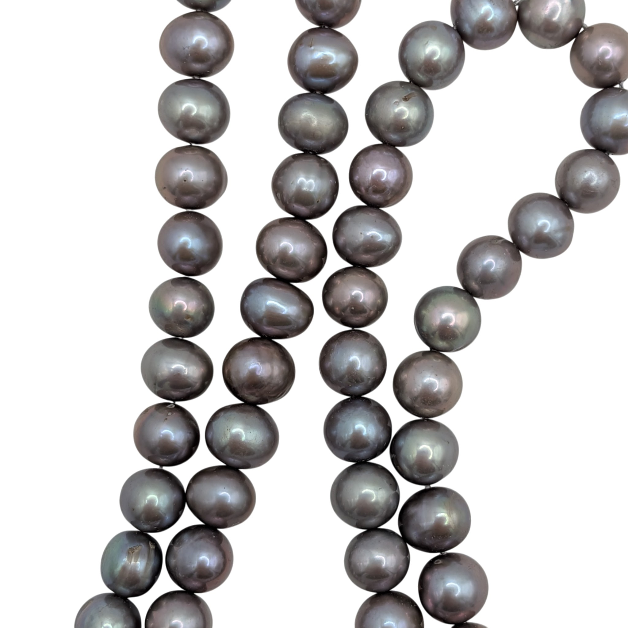 Silver Tone Metal Lavender Pearl Strand Rhinestone Necklace