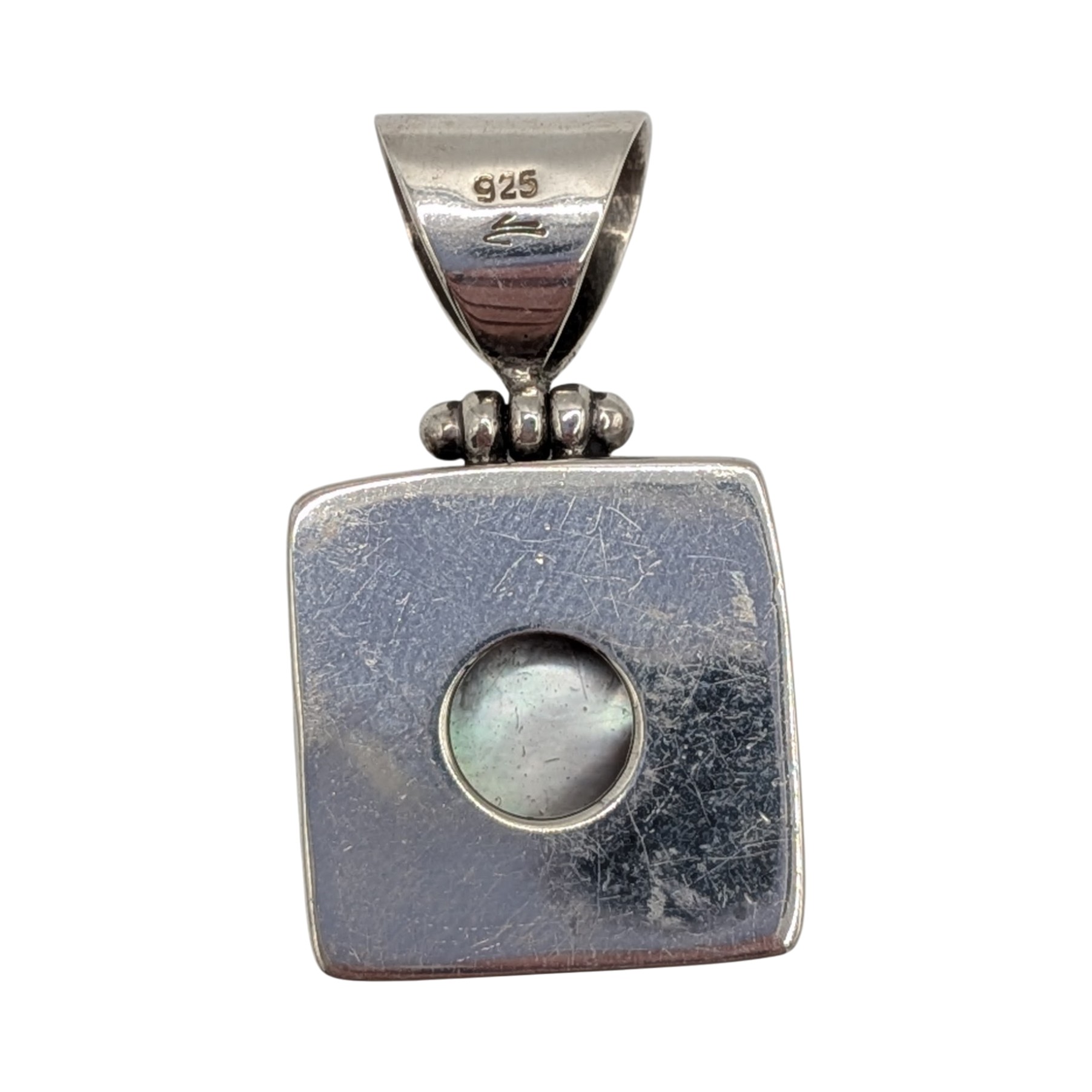 Signed Sterling Silver Pearl Amethyst Square Hinge Pendant