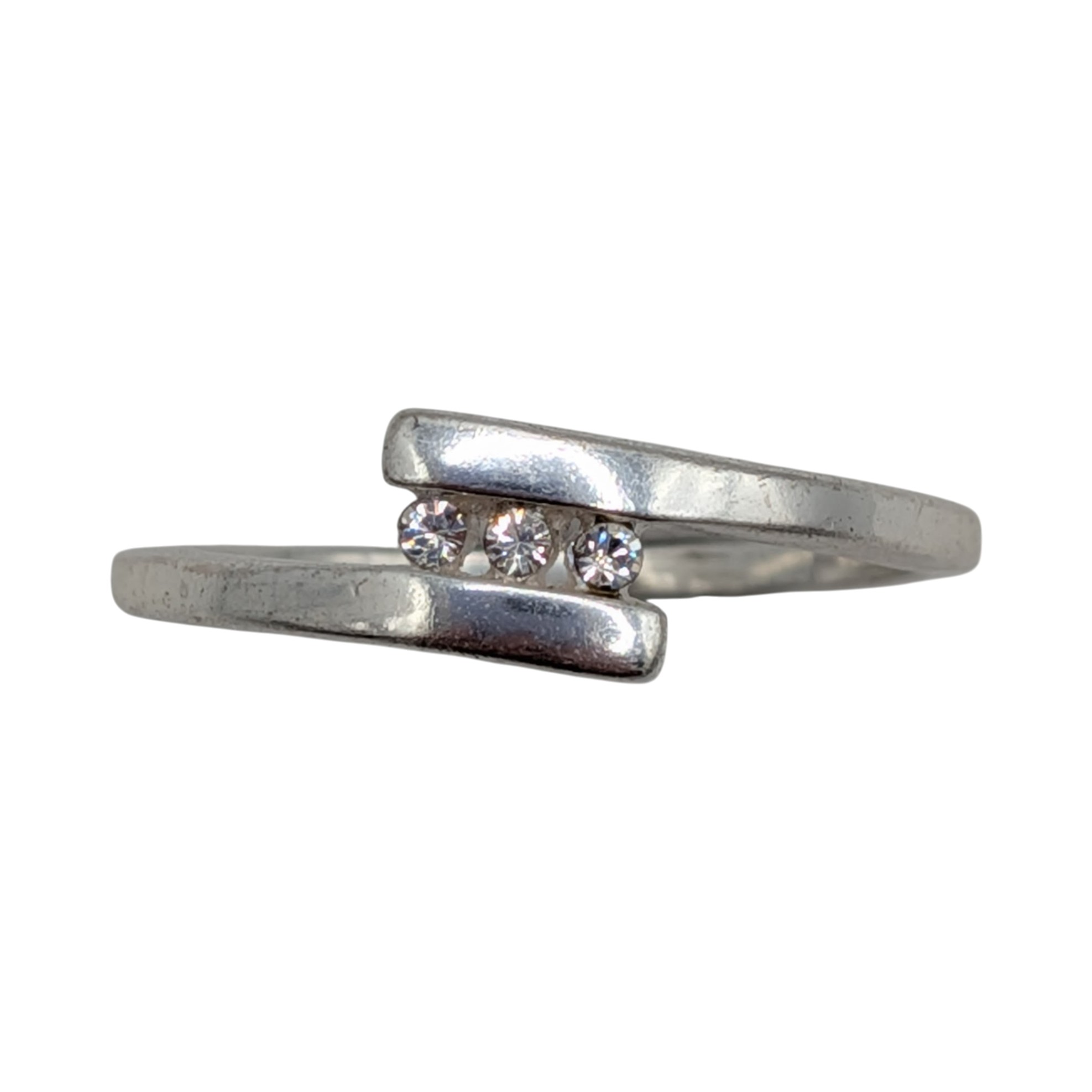 Signed Sterling Silver CZ Bypass Band Ring Size 7.5
