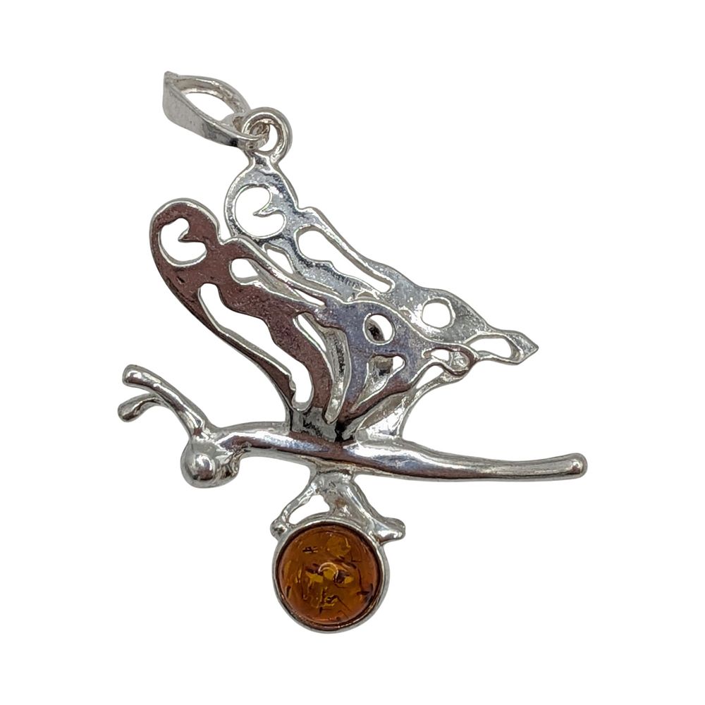 Lot 573: Sterling Silver Amber Butterfly Profile Pendant