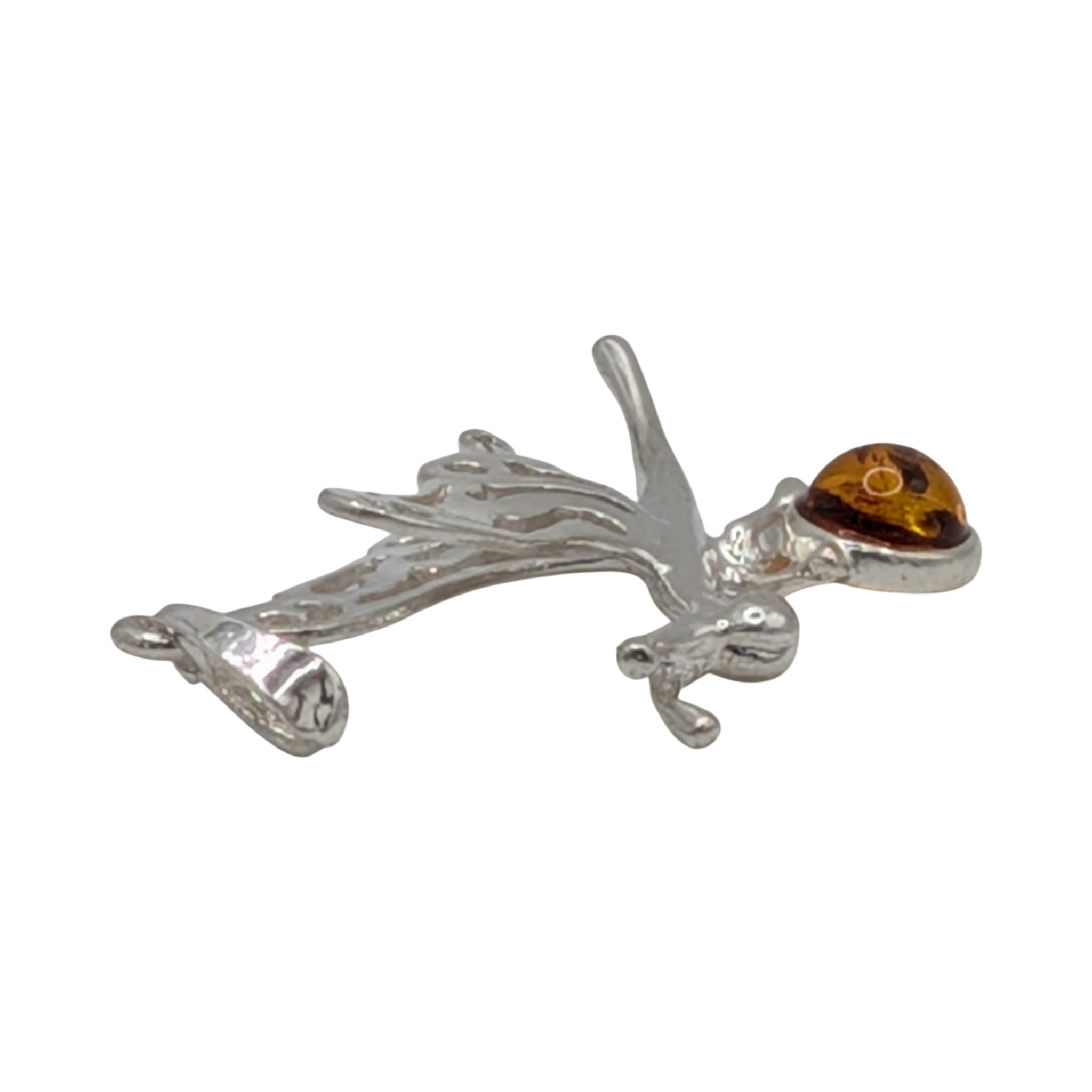 Sterling Silver Amber Butterfly Profile Pendant