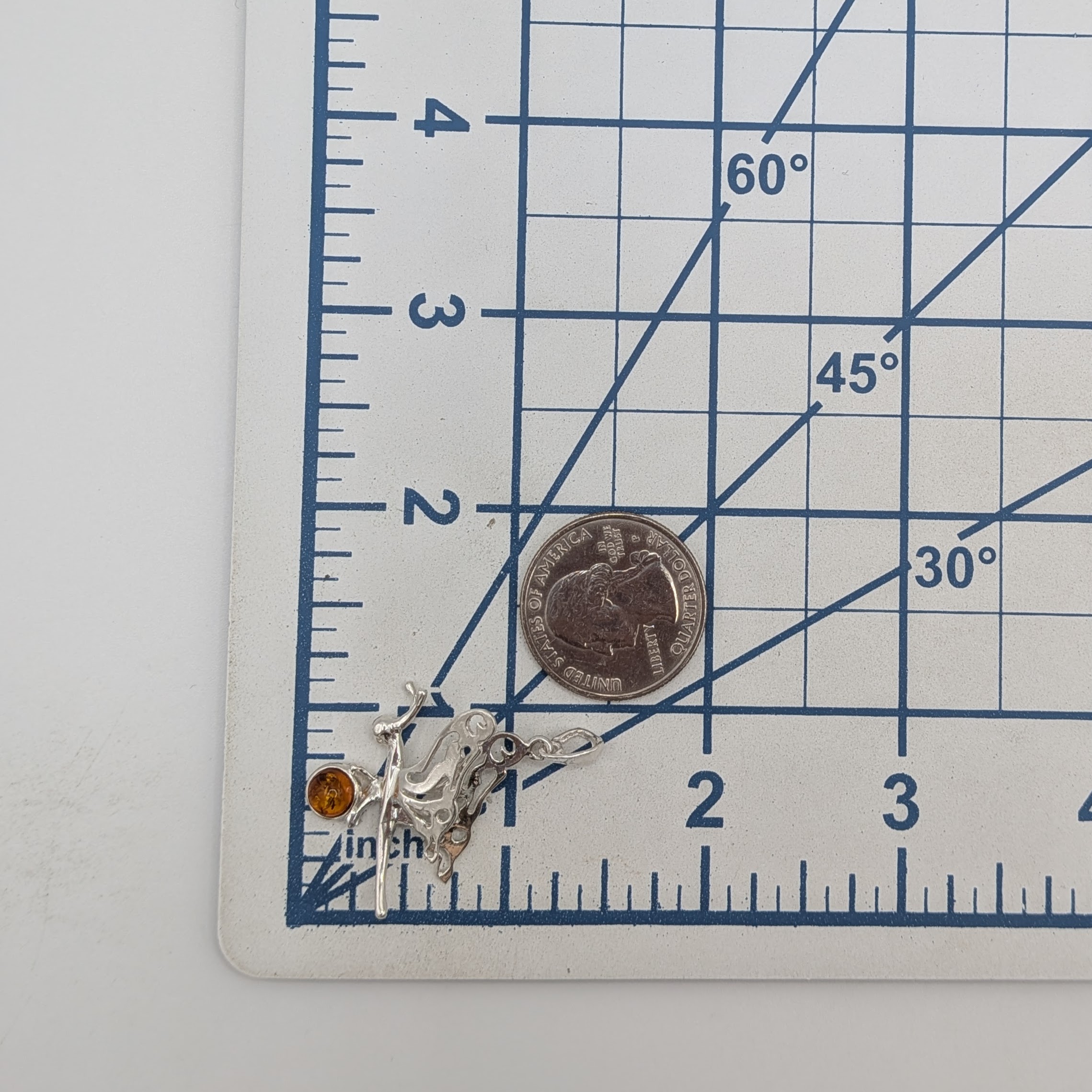 Sterling Silver Amber Butterfly Profile Pendant