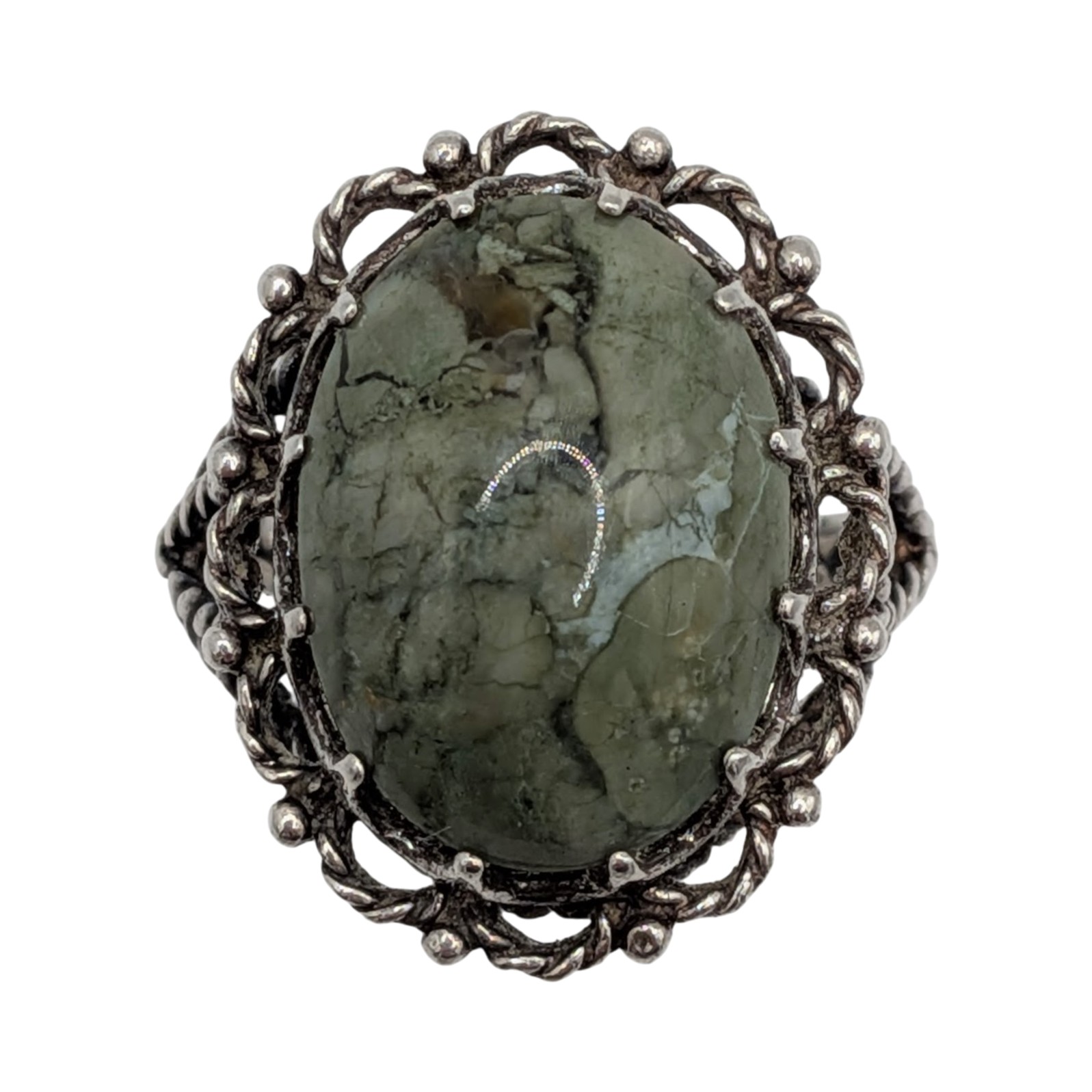 Sterling Silver Jasper Twisted Rope Detail Ring Size 9