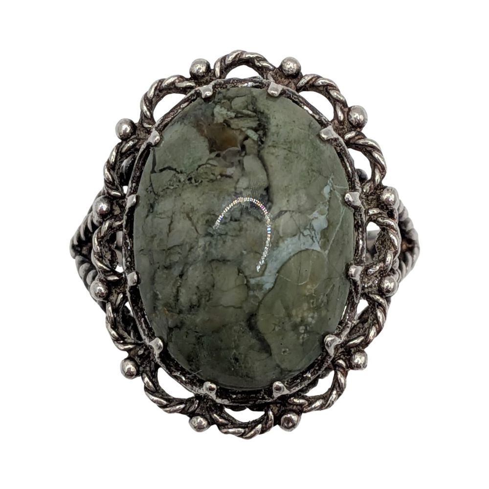 Lot 576: Sterling Silver Jasper Twisted Rope Detail Ring Size 9