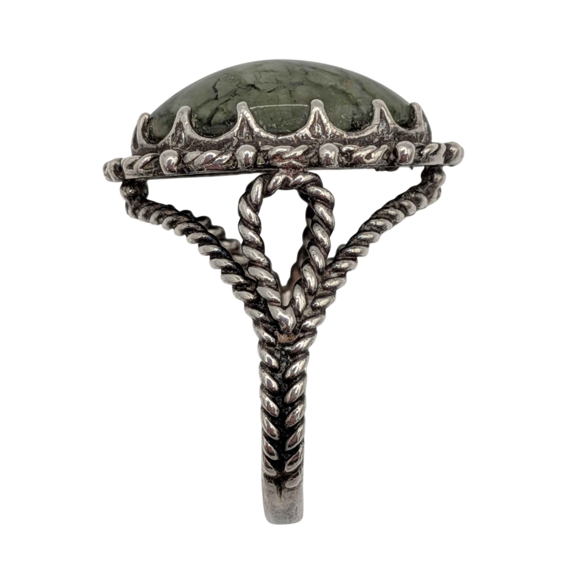 Sterling Silver Jasper Twisted Rope Detail Ring Size 9