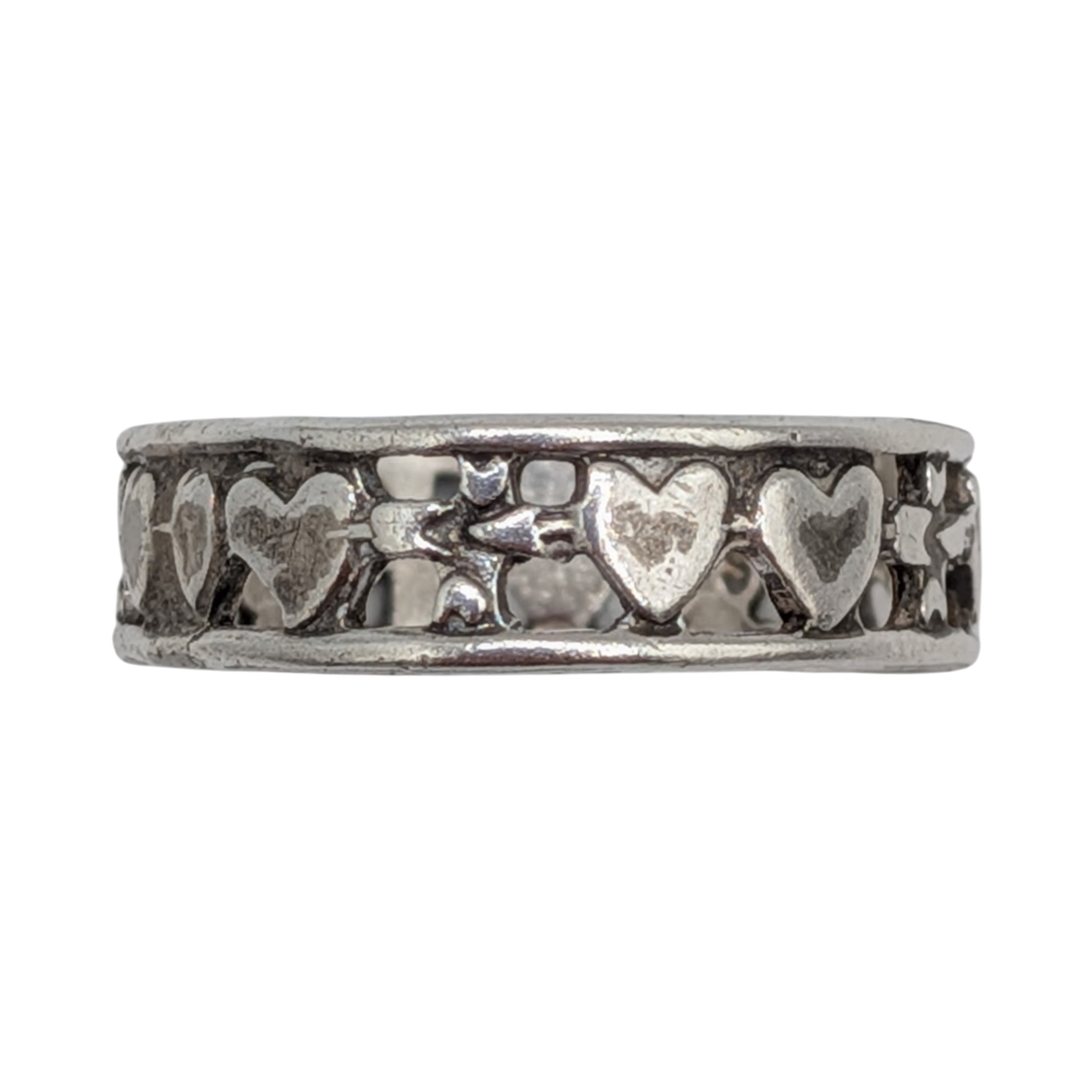 Sterling Silver Arrow Through Hearts Band Ring Size 6.75