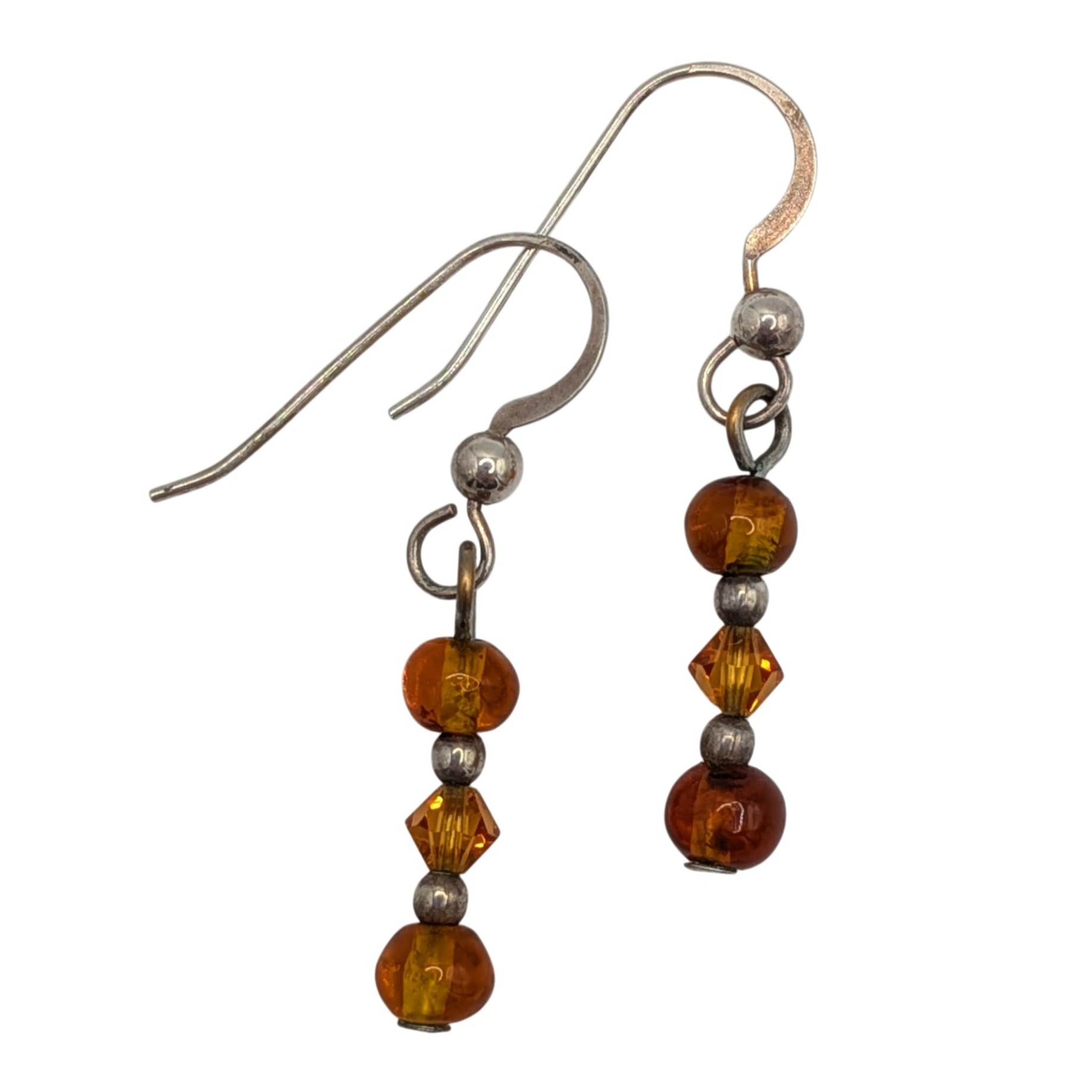 Sterling Silver Amber Crystal Beaded Dangle Earrings