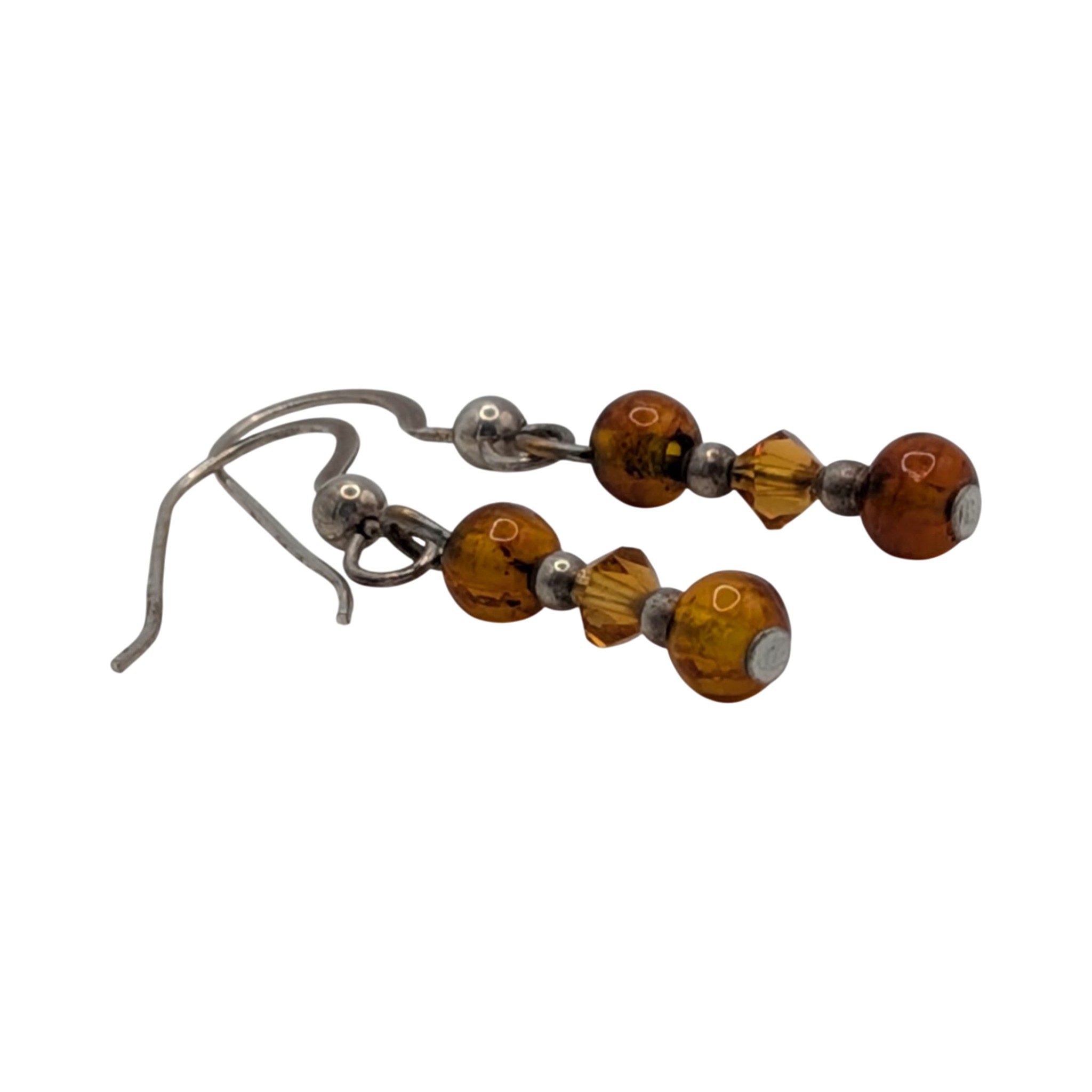 Sterling Silver Amber Crystal Beaded Dangle Earrings