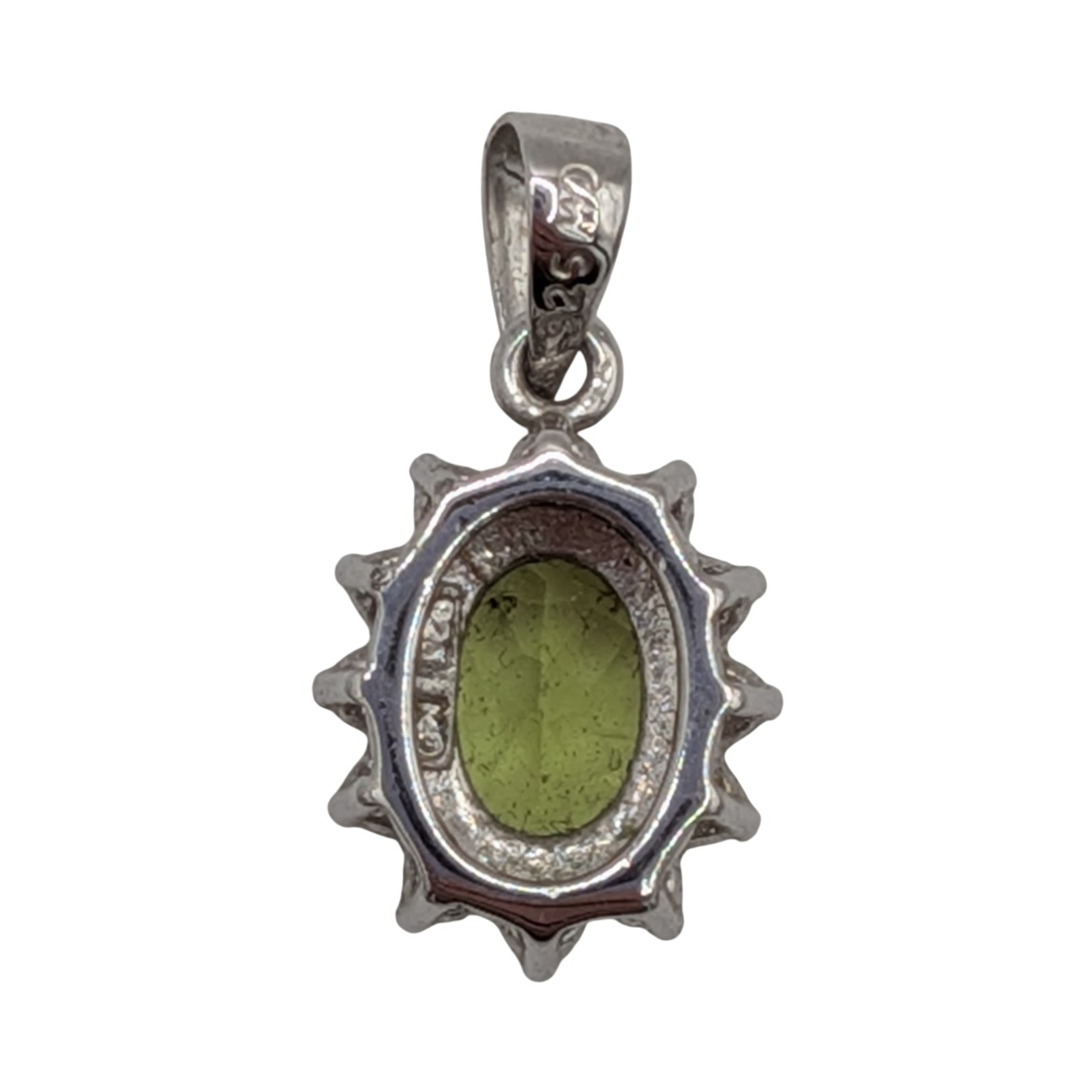 Signed Sterling Silver Diamond Peridot Oval Cut Pendant