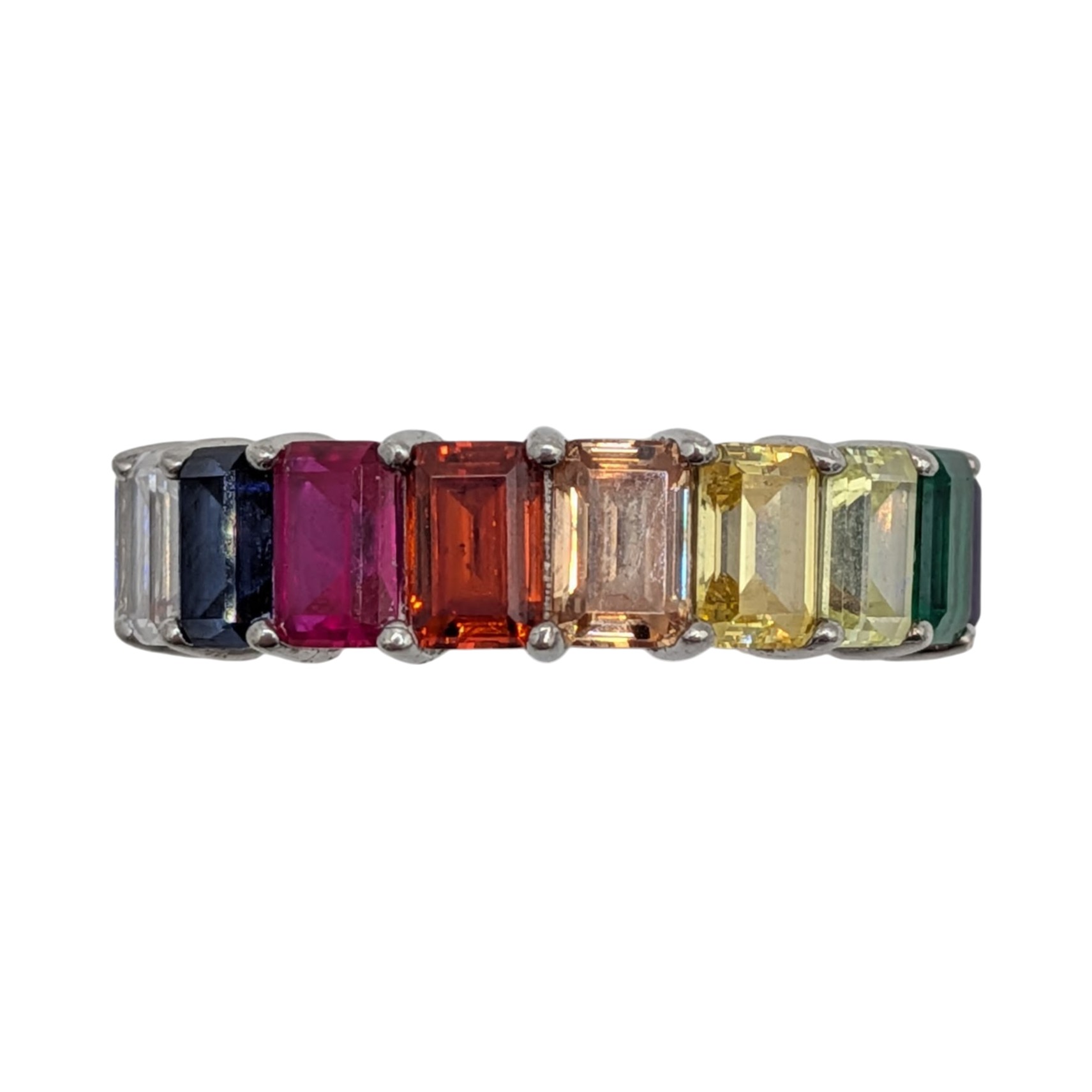 Sterling Silver Multi-Stone Rainbow Eternity Band Ring Size 11.5