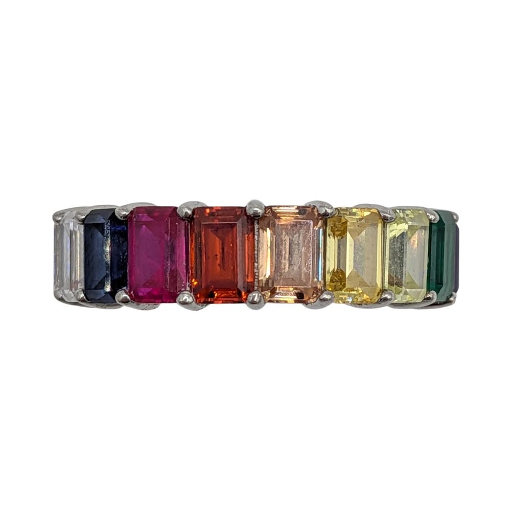 Lot 583: Sterling Silver Multi-Stone Rainbow Eternity Band Ring Size 11.5