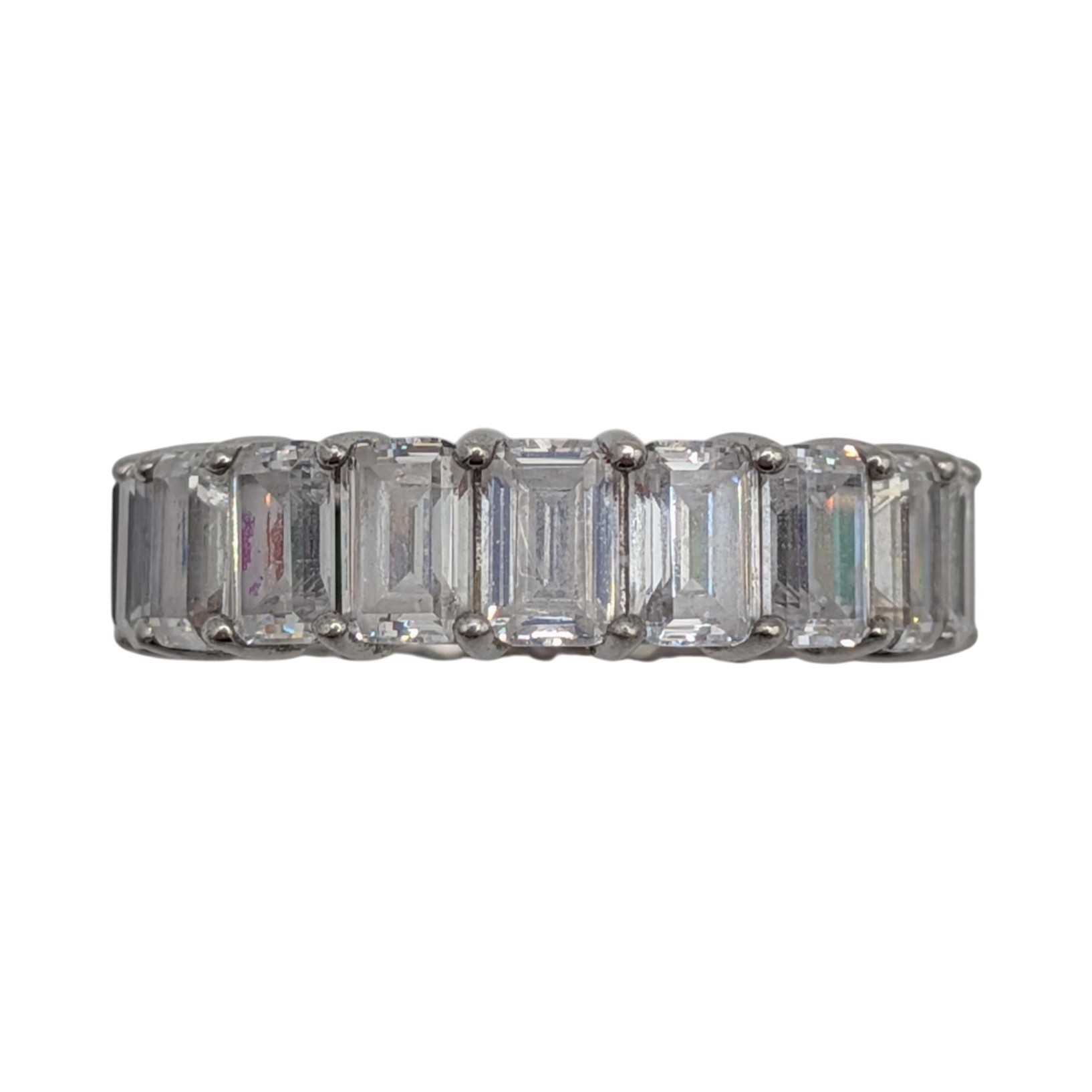 Sterling Silver Multi-Stone Rainbow Eternity Band Ring Size 11.5