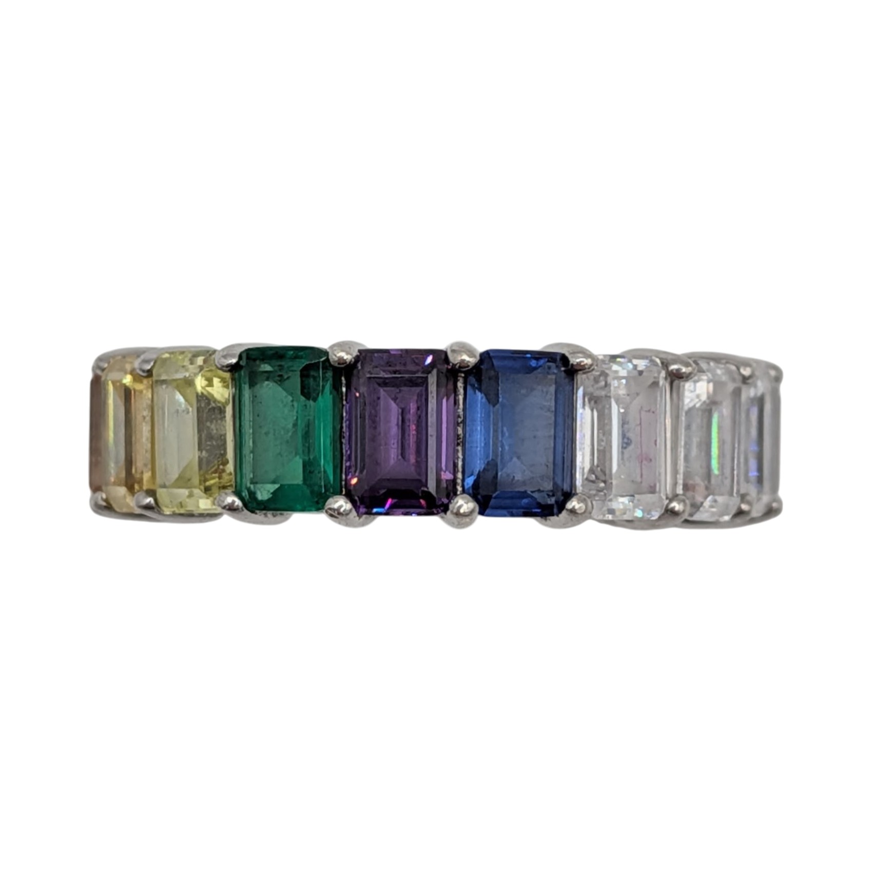 Sterling Silver Multi-Stone Rainbow Eternity Band Ring Size 11.5