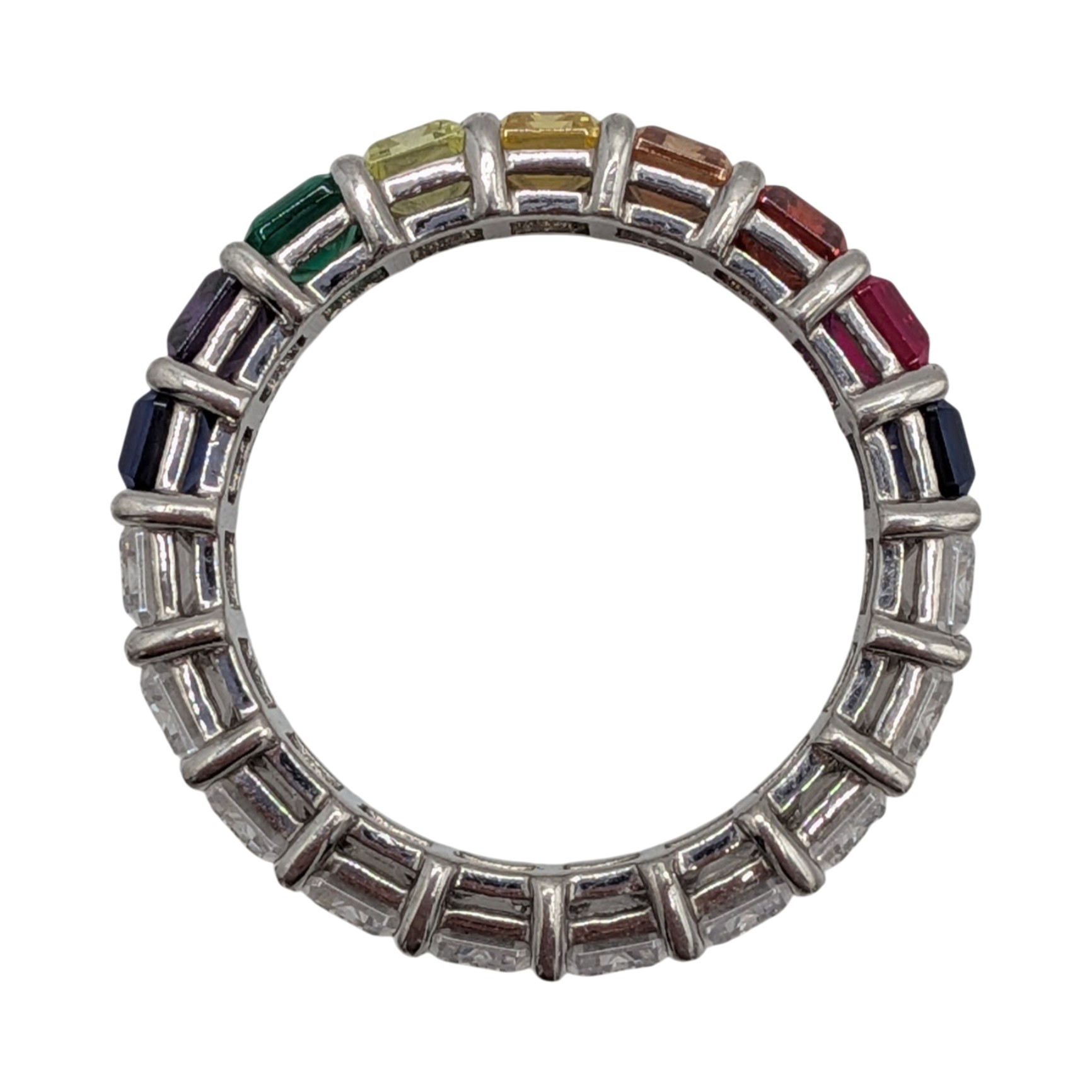 Sterling Silver Multi-Stone Rainbow Eternity Band Ring Size 11.5