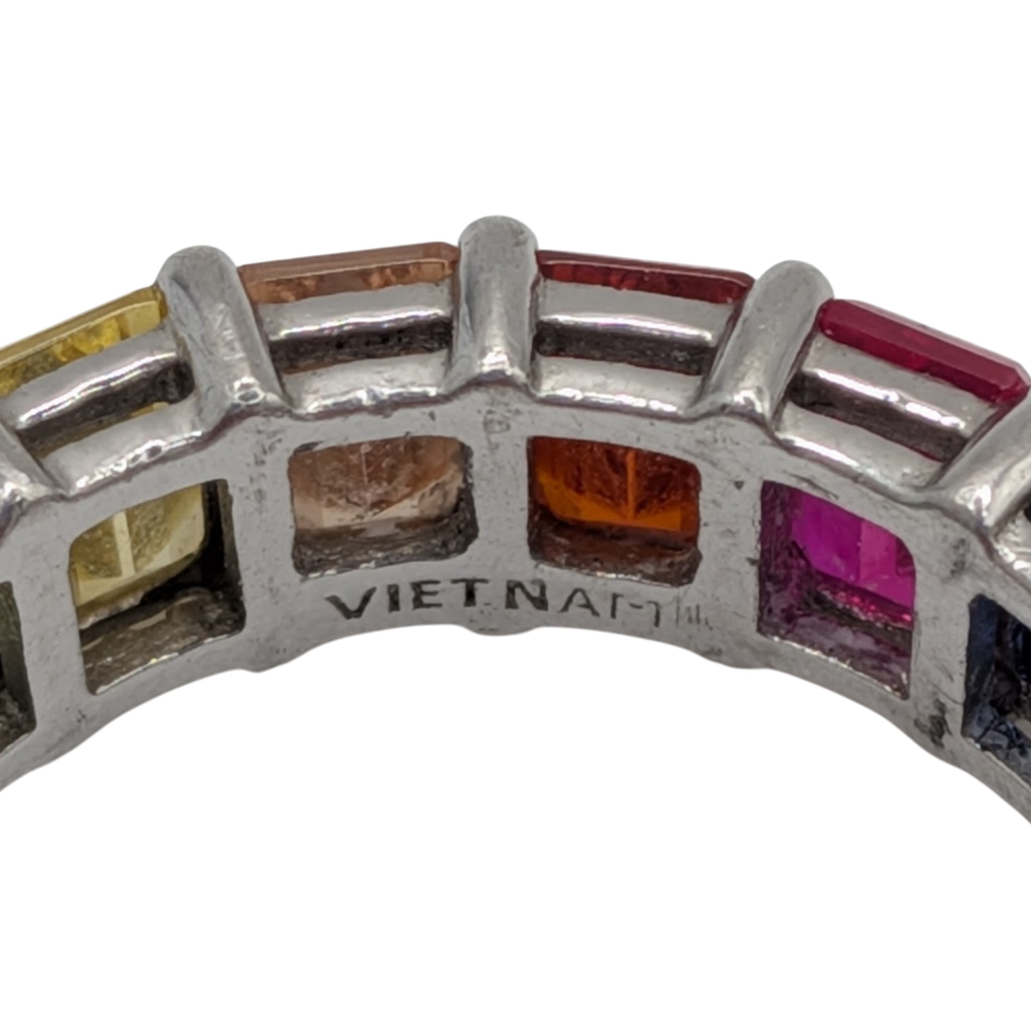 Sterling Silver Multi-Stone Rainbow Eternity Band Ring Size 11.5