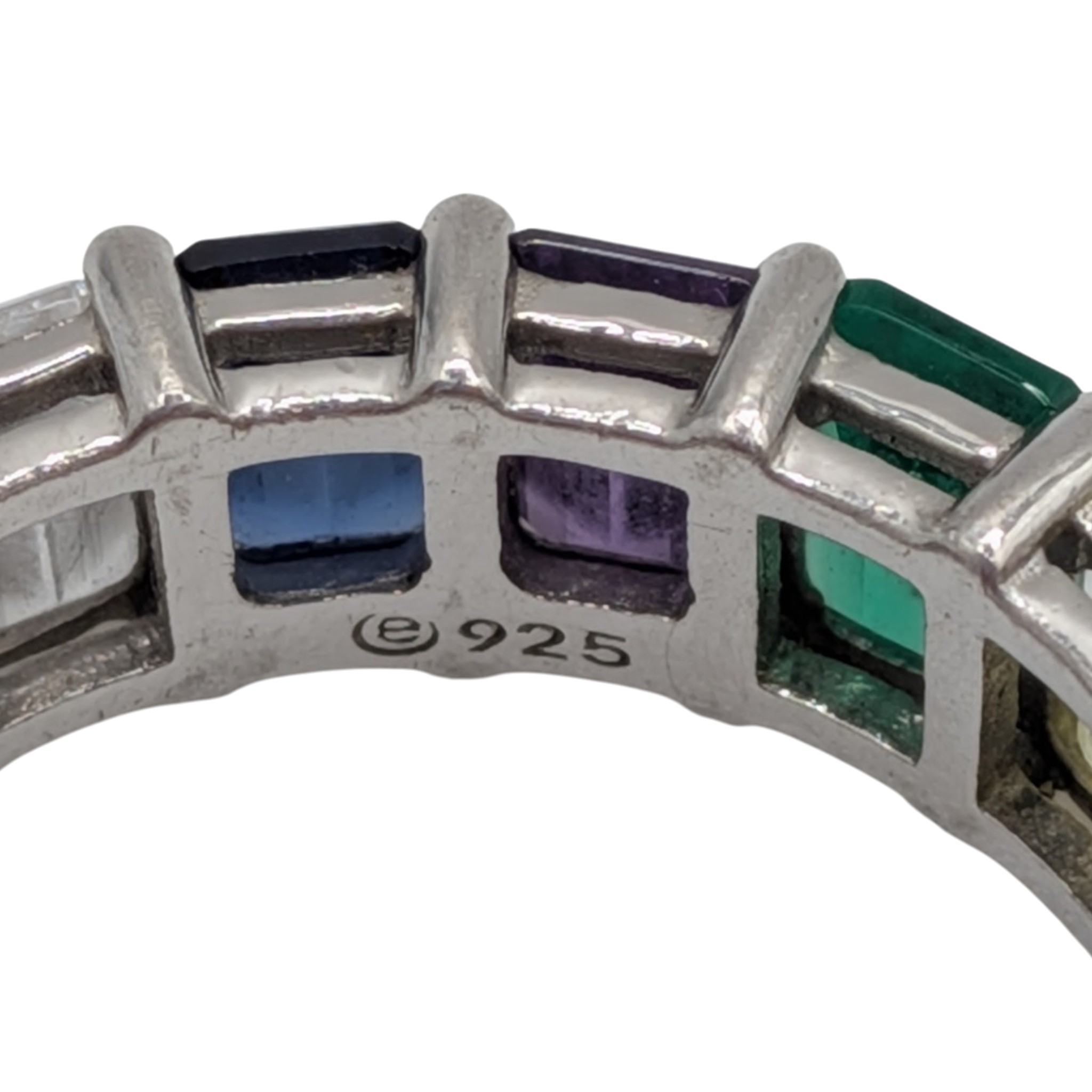 Sterling Silver Multi-Stone Rainbow Eternity Band Ring Size 11.5