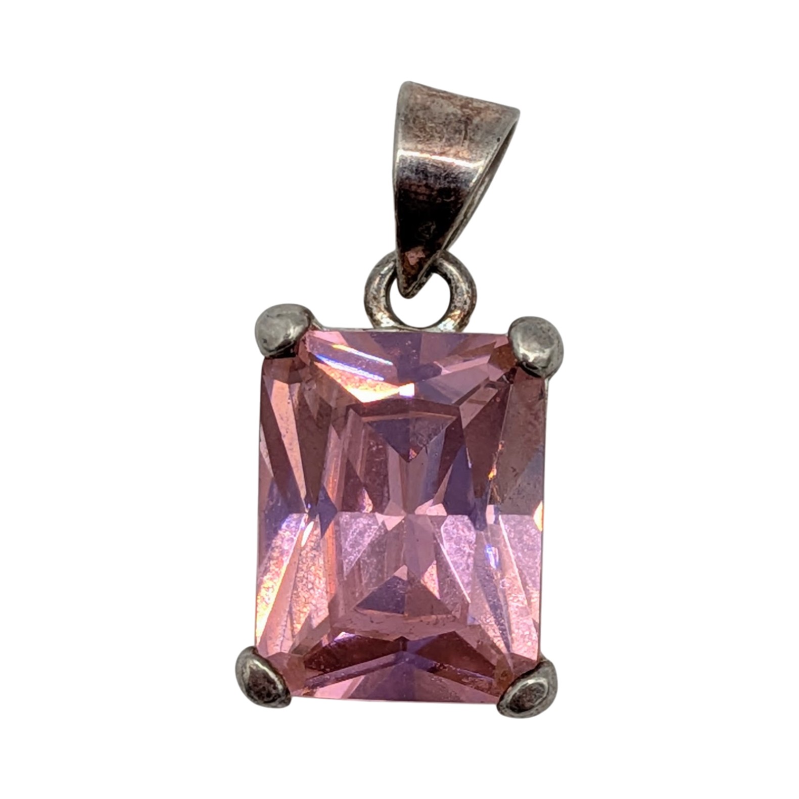 Sterling Silver Pink Tourmaline Emerald Cut Pendant