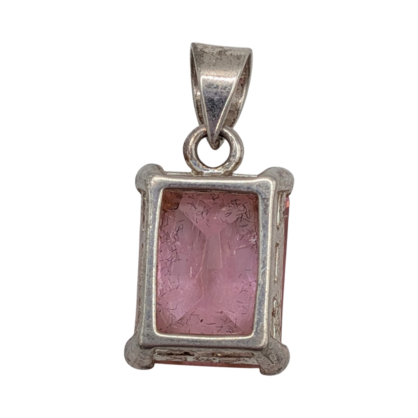 Sterling Silver Pink Tourmaline Emerald Cut Pendant