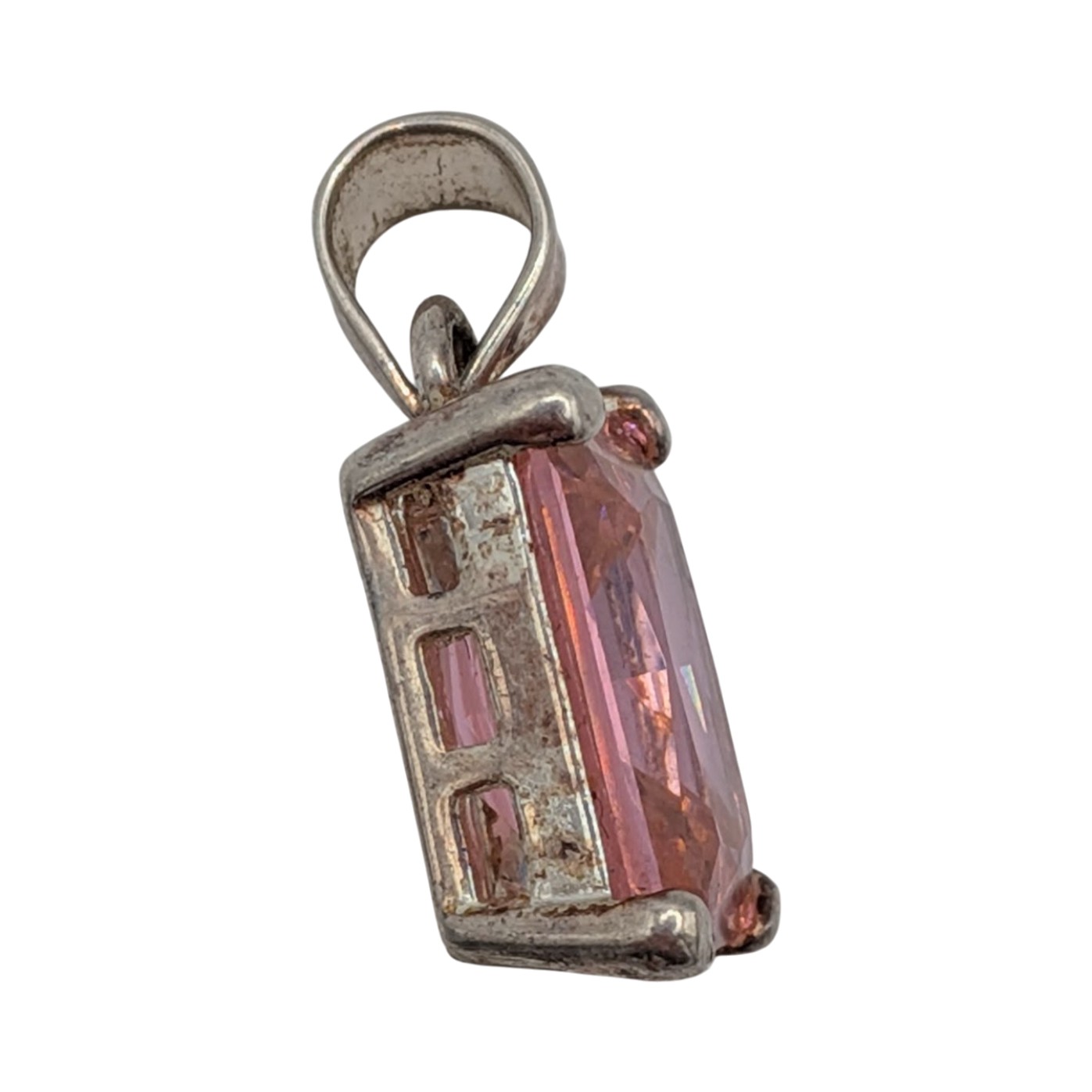 Sterling Silver Pink Tourmaline Emerald Cut Pendant