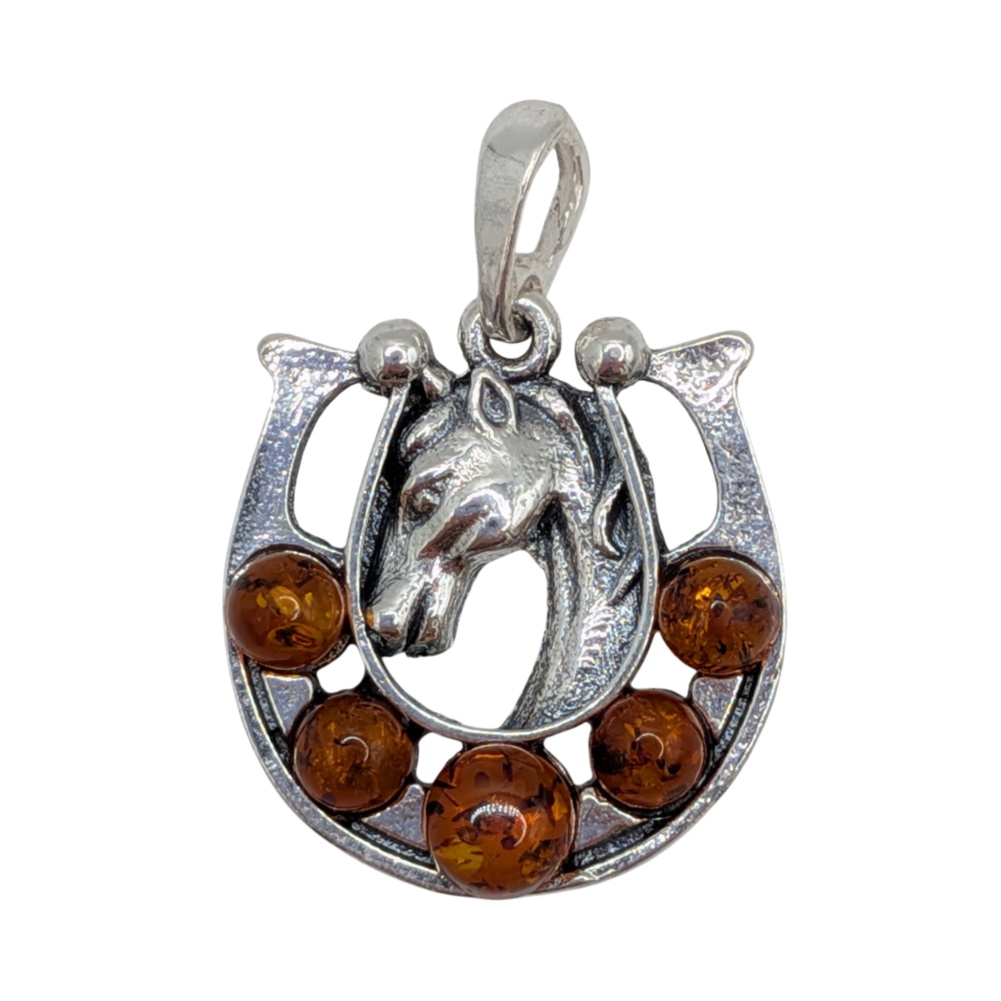 Sterling Silver Amber Horseshoe Pendant