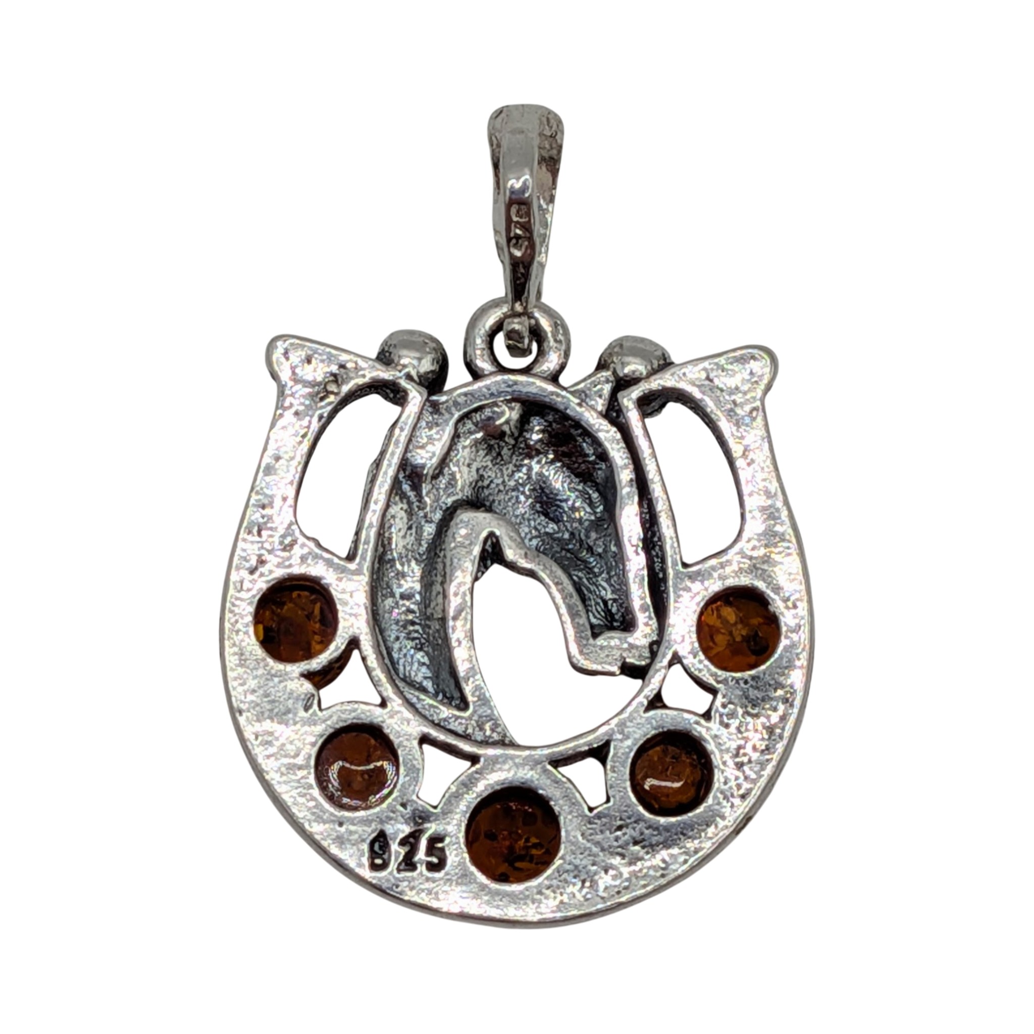Sterling Silver Amber Horseshoe Pendant