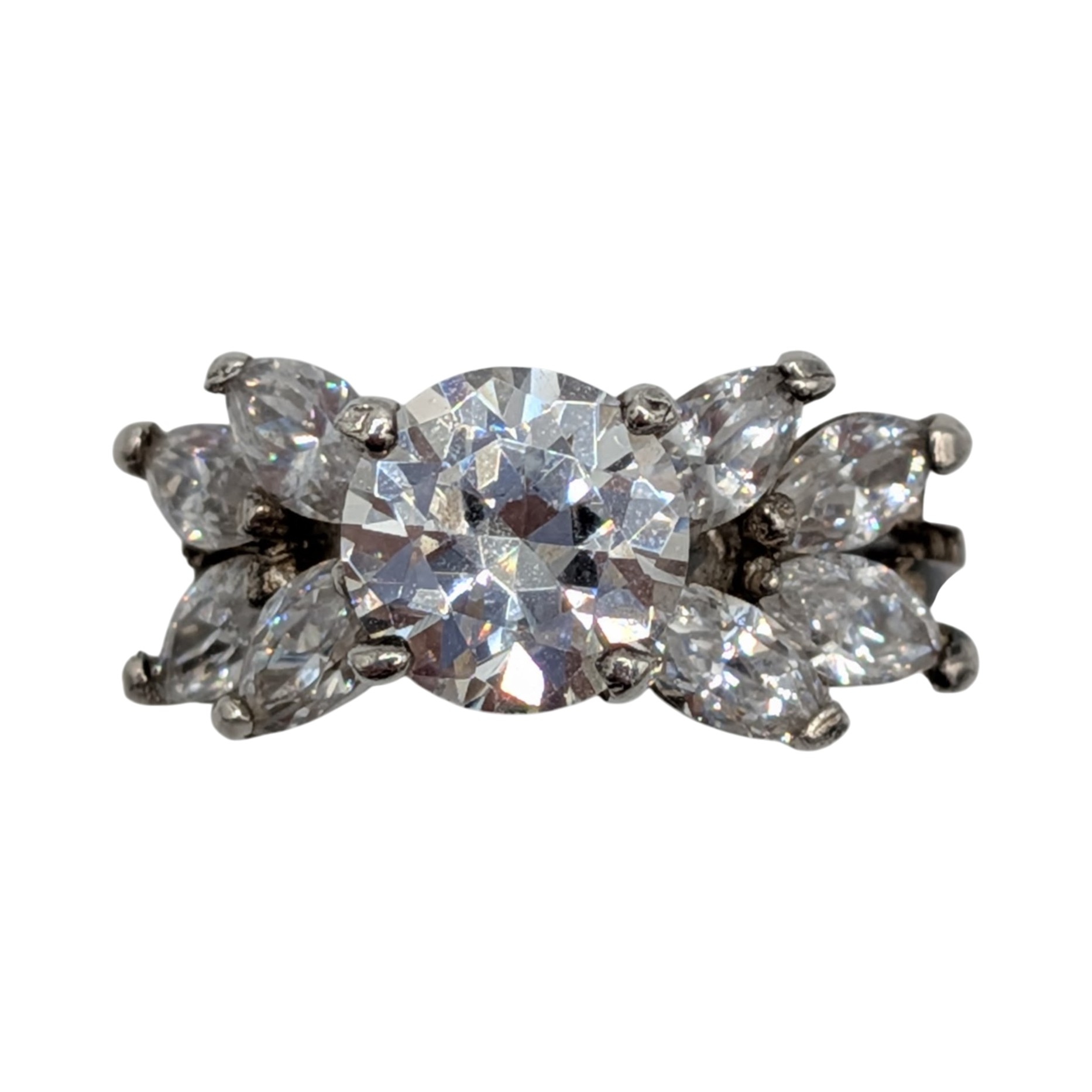 Lind Sterling Silver CZ Marquise Leaf Statement Ring Size 6.75