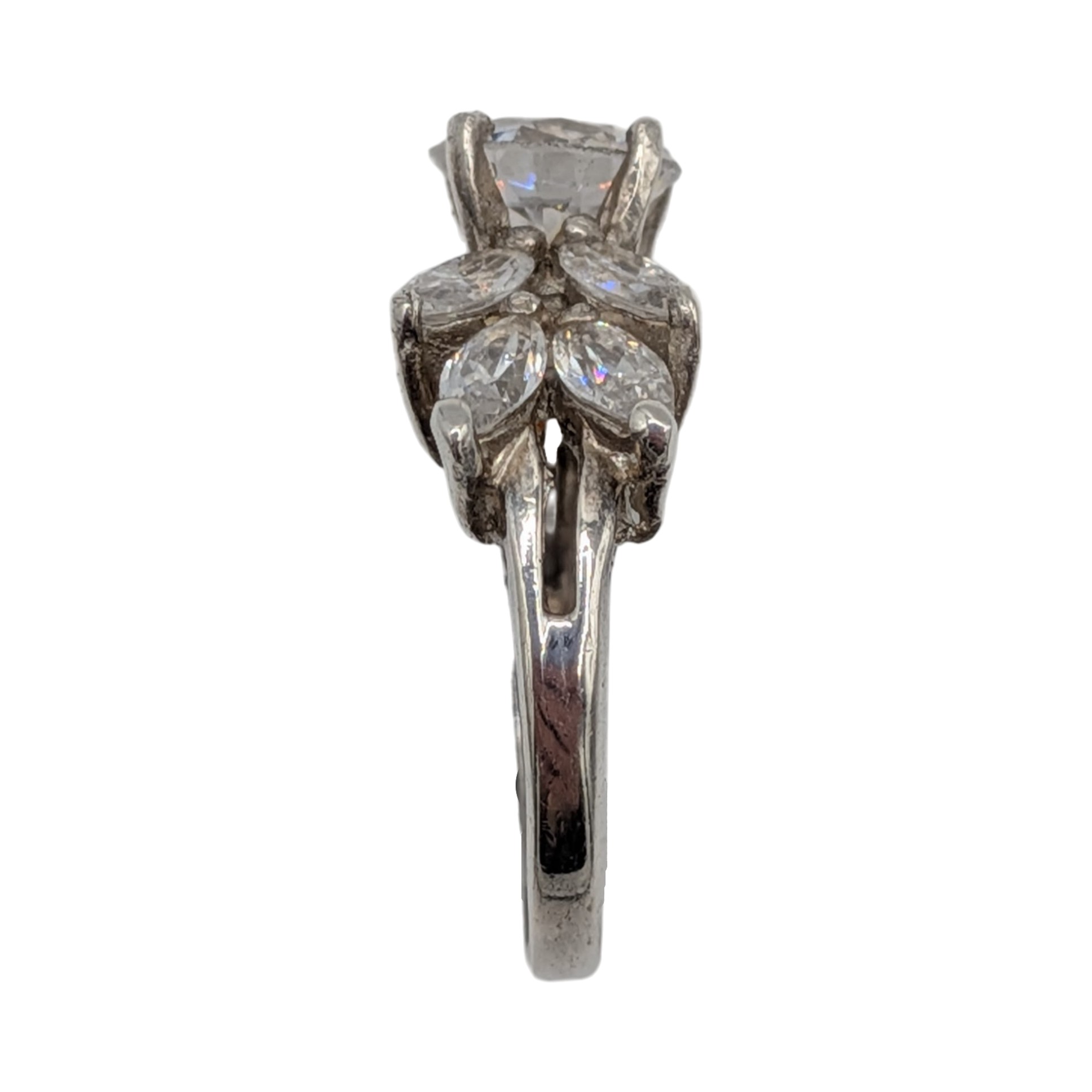 Lind Sterling Silver CZ Marquise Leaf Statement Ring Size 6.75