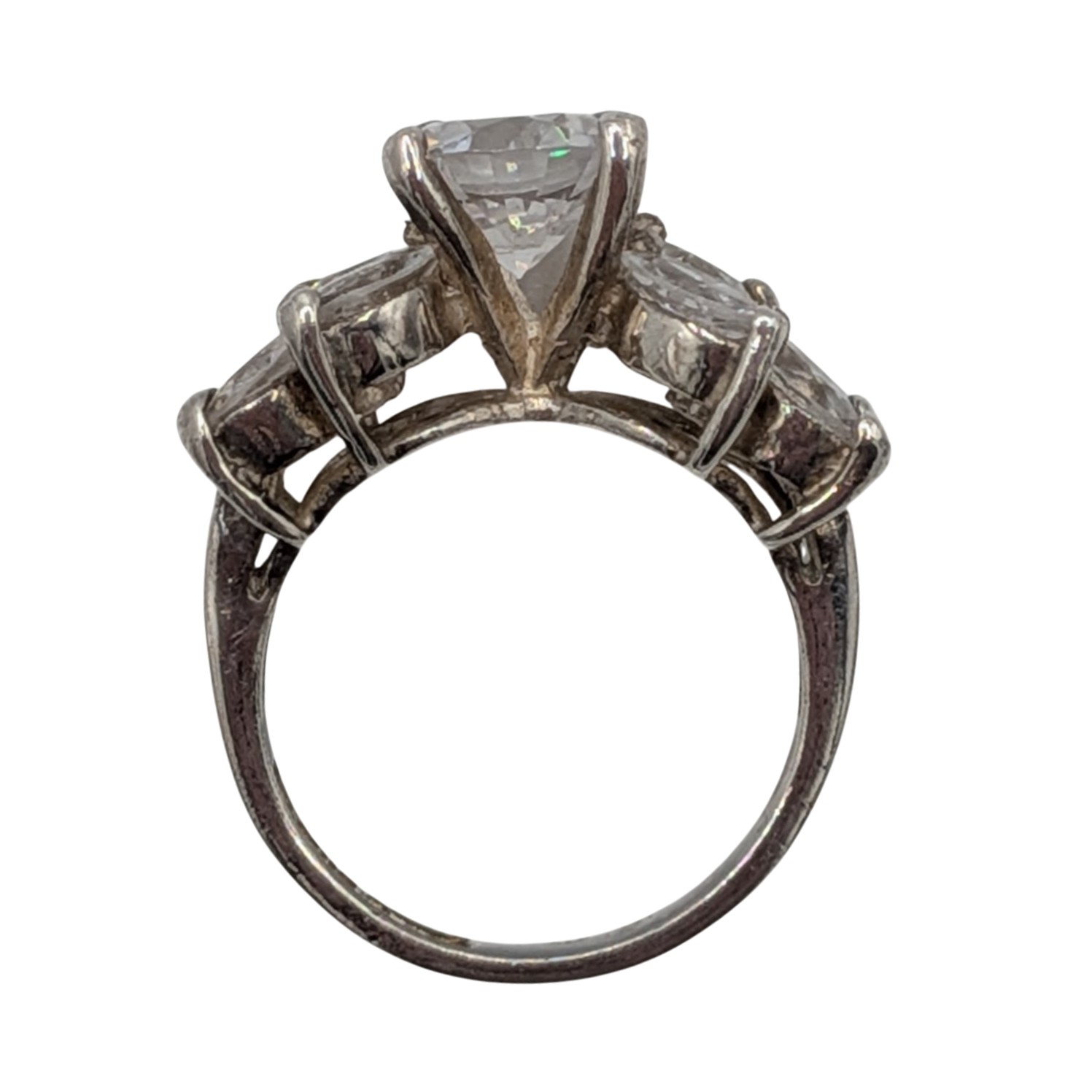 Lind Sterling Silver CZ Marquise Leaf Statement Ring Size 6.75