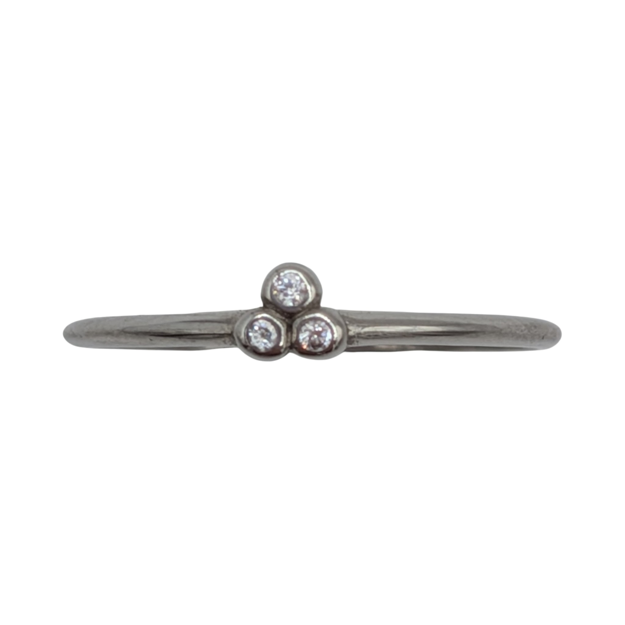 Signed Sterling Silver CZ Three Stone TIny Cluster Ring Size 7.25